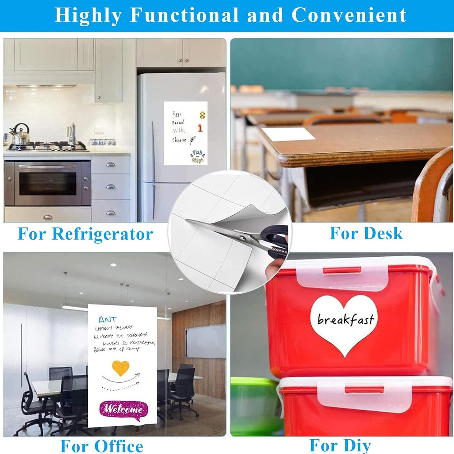 White Board Sticker Adhesive Backing, 36" x 48" Magnetic Dry Erase Board Contact Paper Stick on Wall, Whiteboard Sheet for Teacher Kids Classroom, Include Markers, Eraser with Magnet