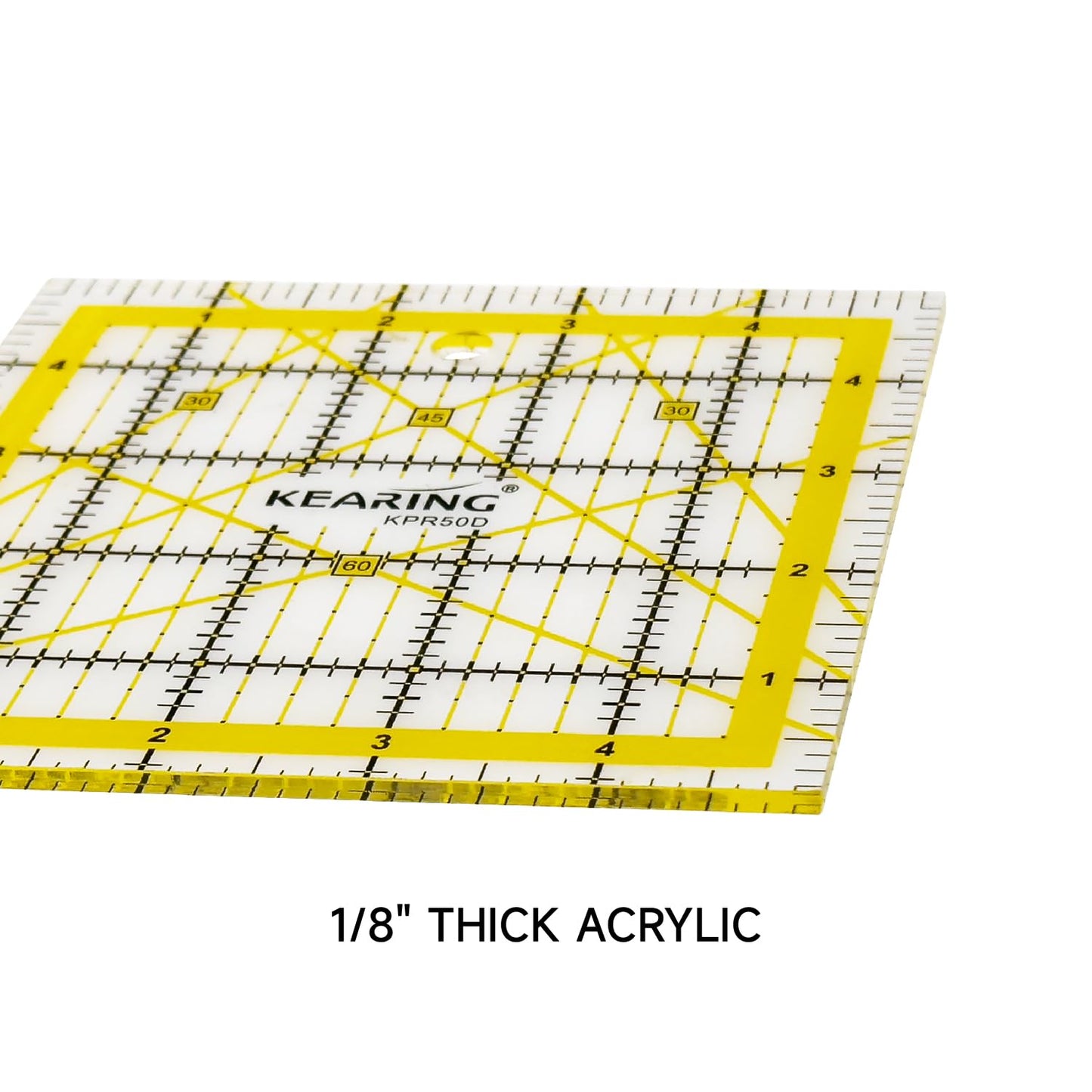 KERING Patchwork Quilting Ruler - 5x5 inch Non-Slip Acrylic Square Ruler for Foundation Paper Piecing, Bias Strips & Rotary Cutting, Durable Quilter's Tool with Anti-Slip Backing