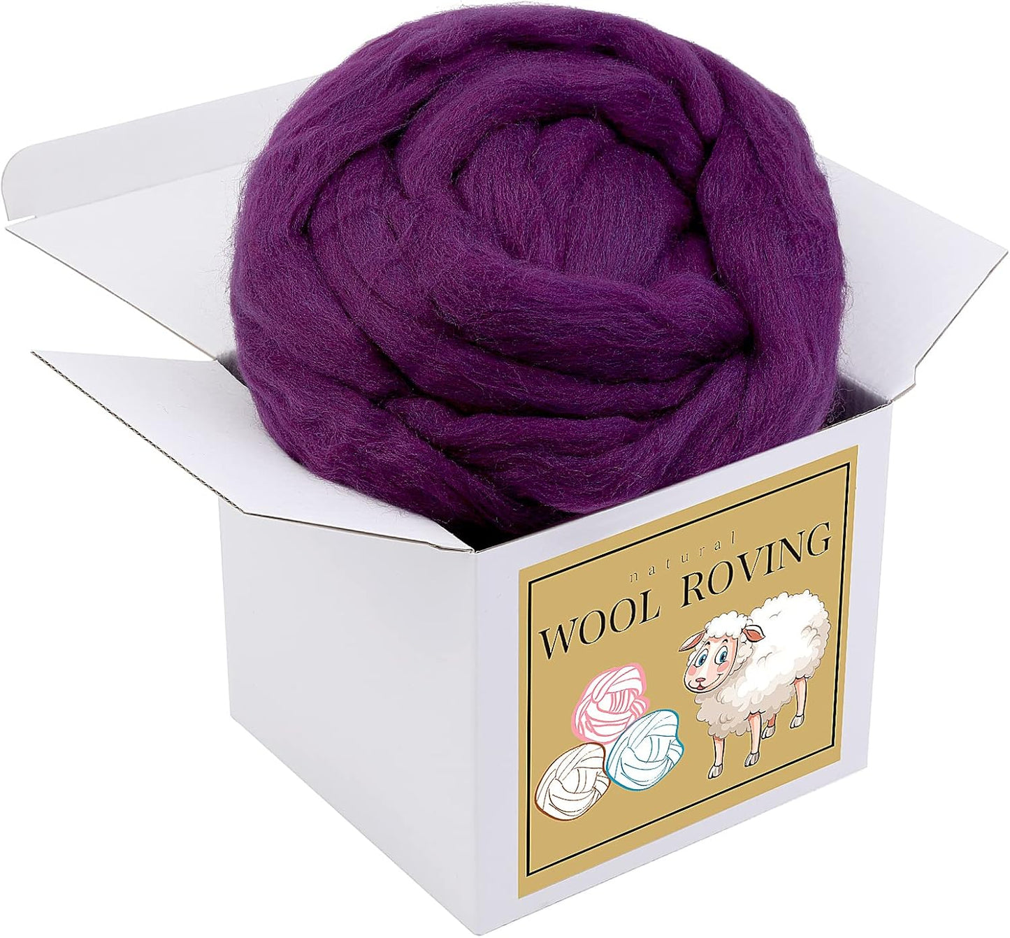 Wool Roving Bulk - 8.82oz Super Wool Chunky Yarn, Wool Roving Top for Needle Felting, Soft Felting Wool Supplies for Hand Spinning, Blending, Weaving and DIY Craft (Dark Purple)