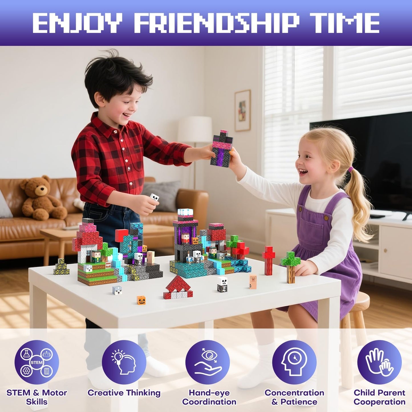 150PCS Magnetic Blocks - Magnet Tiles Toys for Kids, Magnetic Building Blocks Cubes, Stacking Magnets Toys for Kids, Birthday Gifts for Boys and Girls Age 3+ Years Old