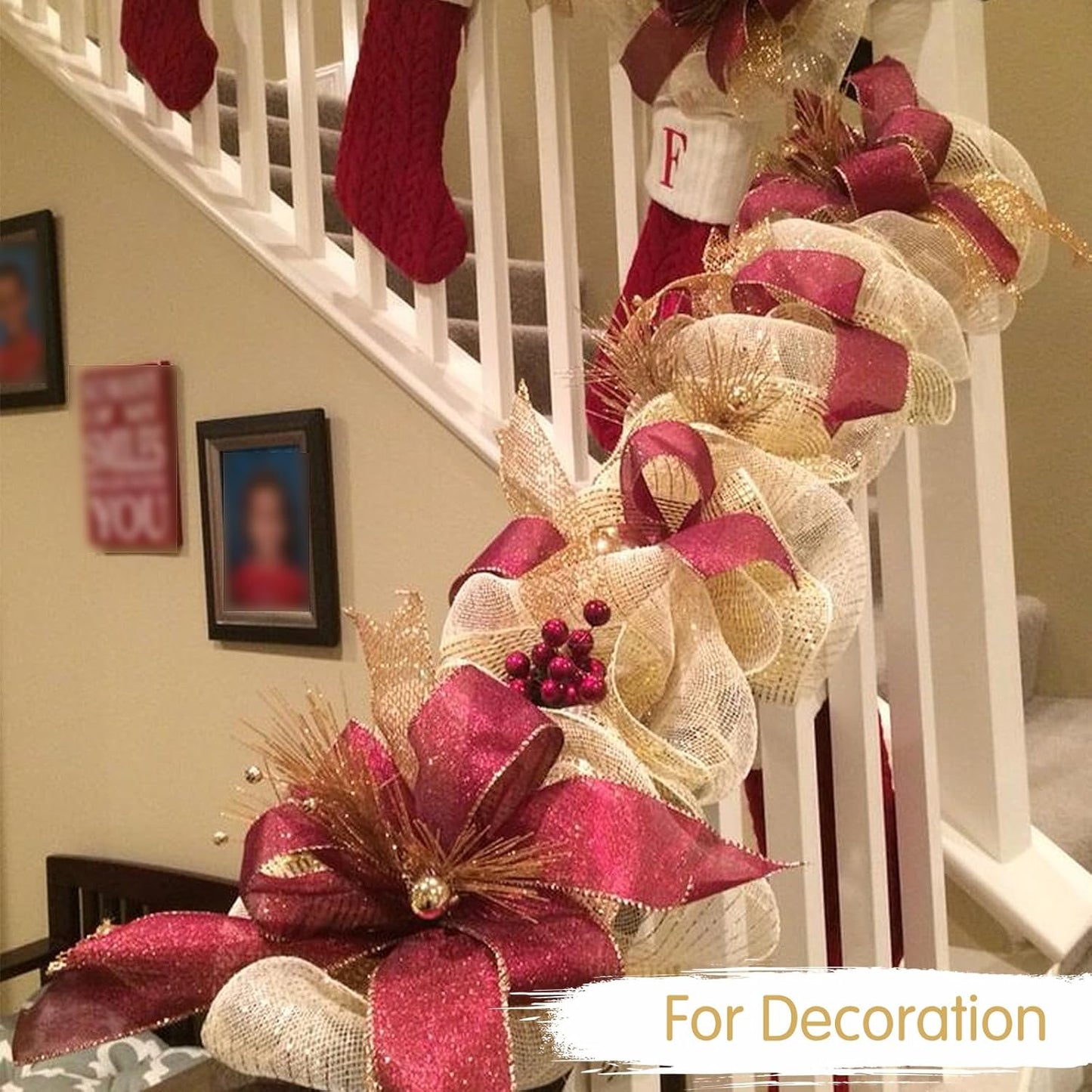 TONIFUL 10 Inch 3 Rolls DeepRed/Brown/Gold Thanksgiving Decorative Mesh Ribbons, Fabric Mesh with Foil for Tree Home Front Door Wreaths Decorations Supplies（3 Colors, 10yards/ roll）