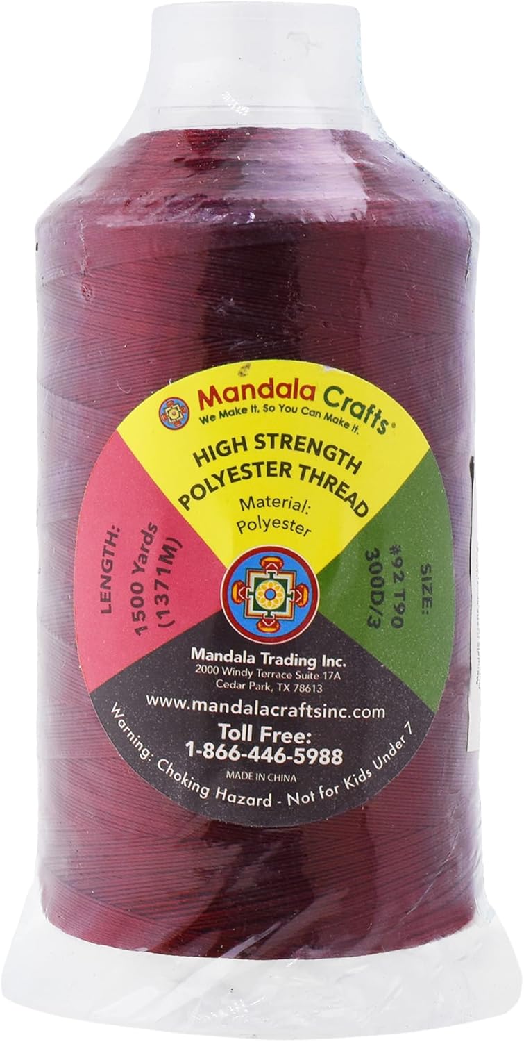 Mandala Crafts Wine Heavy Duty Thread -1500 Yds Tex 90 Thread for Sewing Drapery Jeans Leather Hair - Bonded Polyester for Outdoor Marine Upholstery