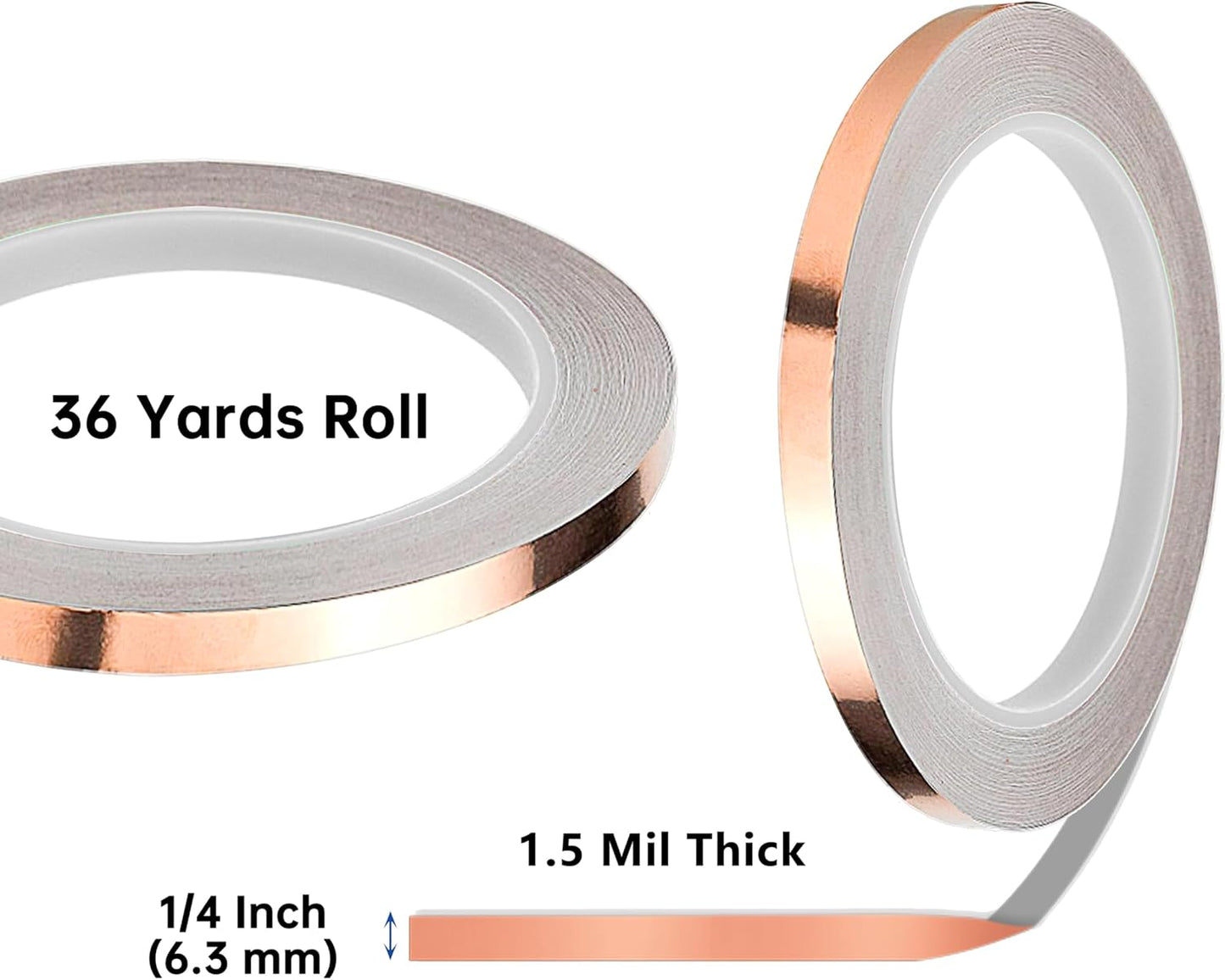 1/4 Inch Black Back Copper Foil for Stained Glass, 1.5 Mil Thick, 36 Yards 2 Rolls, with Copper Foil Hand Foiler