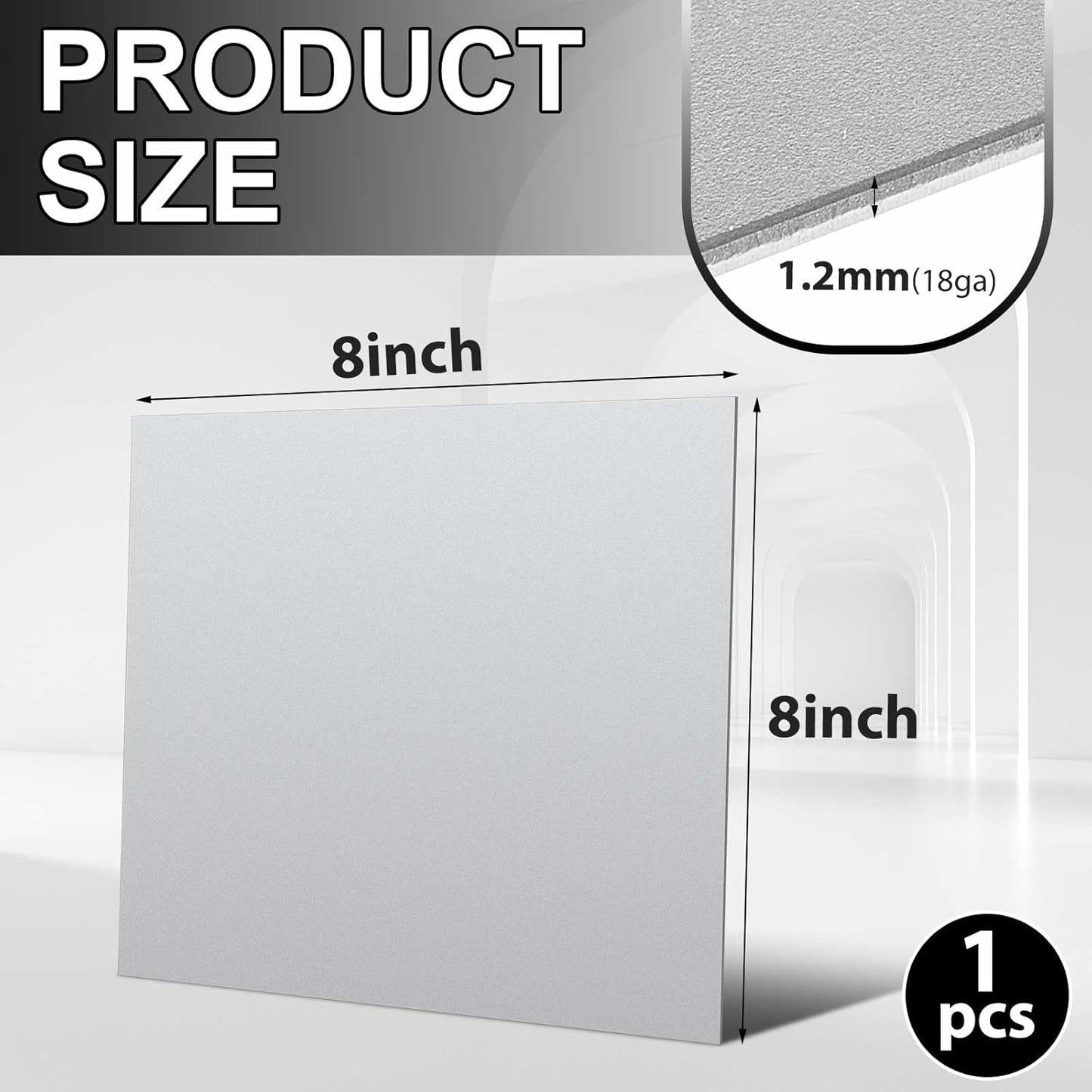 Hicarer 1 Pcs Mild Steel Sheet Cold Rolled 18 Gauge Metal Plate Weldable Metal Sheets for Professional Industrial DIY Use, Clean Surface Easy to Weld (8'' X 8'')