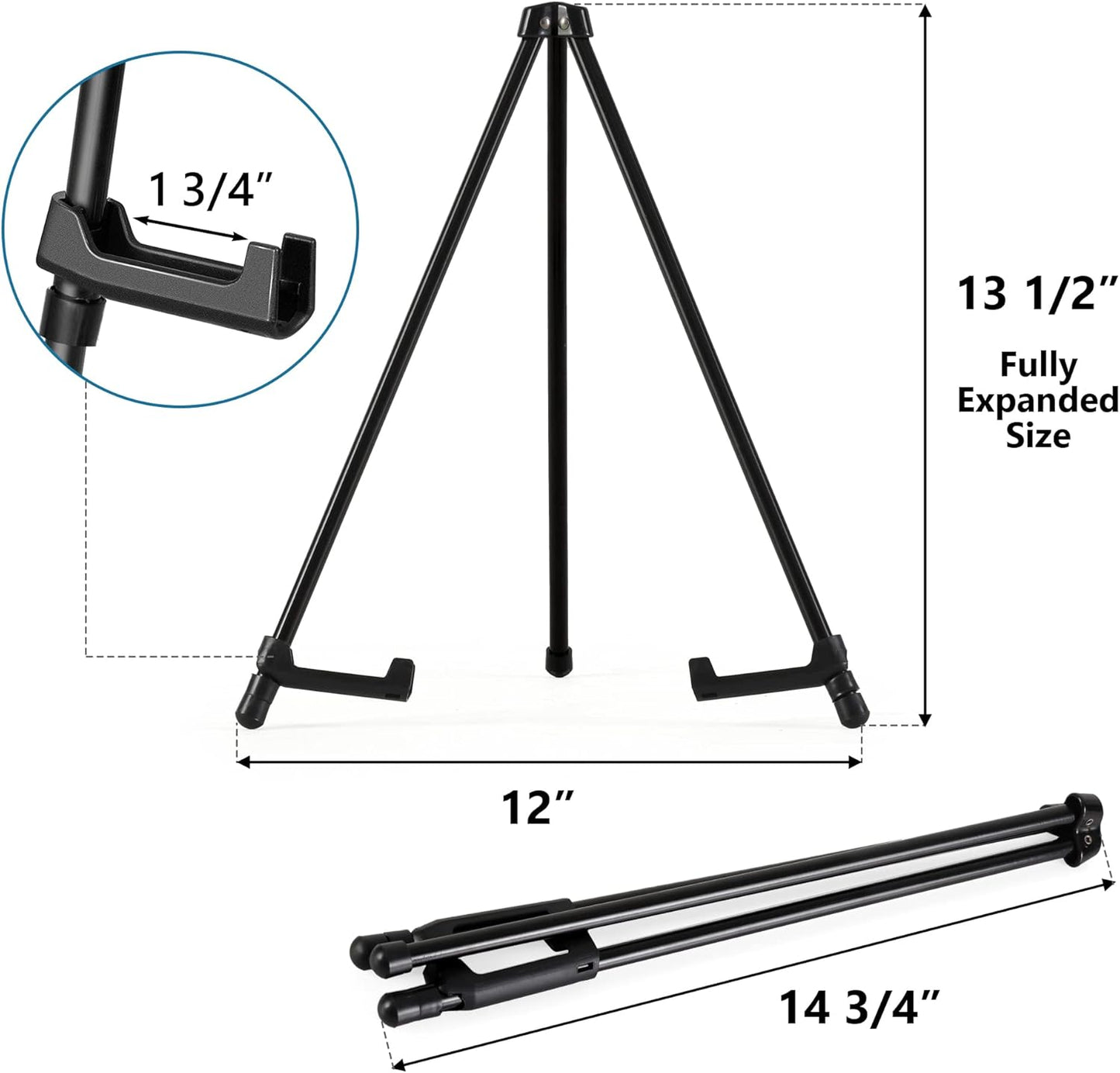 14" High Tabletop Instant Display Easel - Black Steel Small Tripod Easel Stand with Adjustable Holders for Pictures, Paintings, Posters and Store Signs(1 Pack)