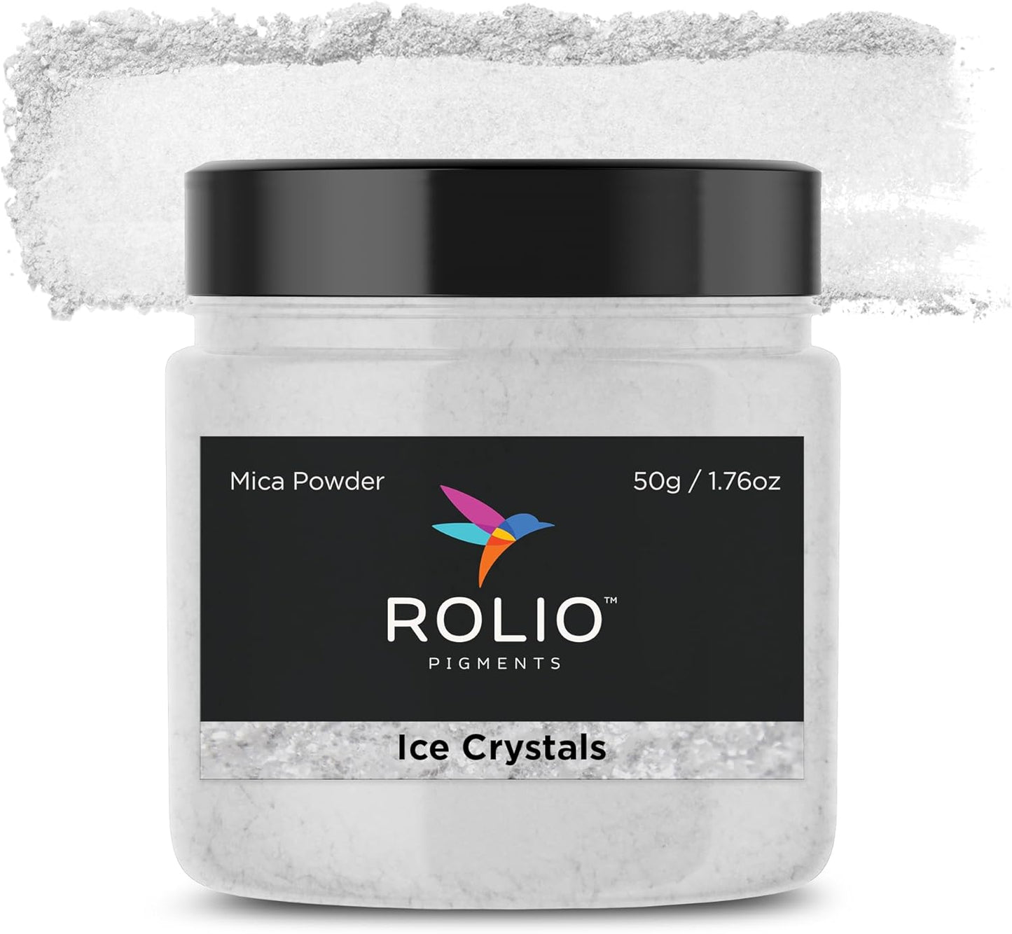 Rolio Premium Mica Powder - Ice Crystals (50G / 1.76oz) - 1 Jar of White Pigment Powder for Epoxy Resin, Dye, Soap Making, Nail Polish, Paint, Candle Making, Bath Bombs, Slime