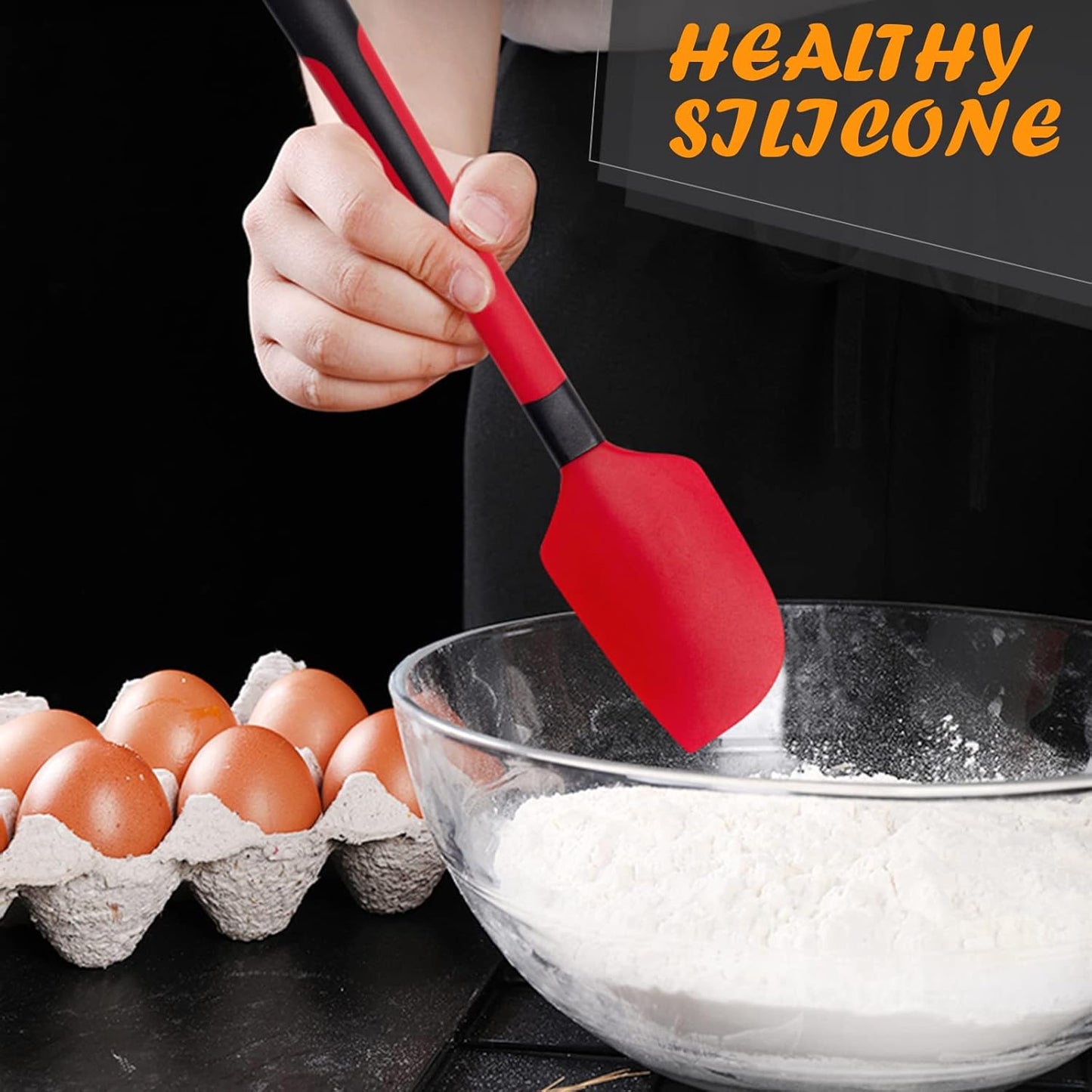 TEEVEA Silicone Spatula for Cooking Baking Mixing, Heat Resistant Non-Stick Dishwasher Safe BPA-Free Kitchen Utensils, Set of 4, Red and Black