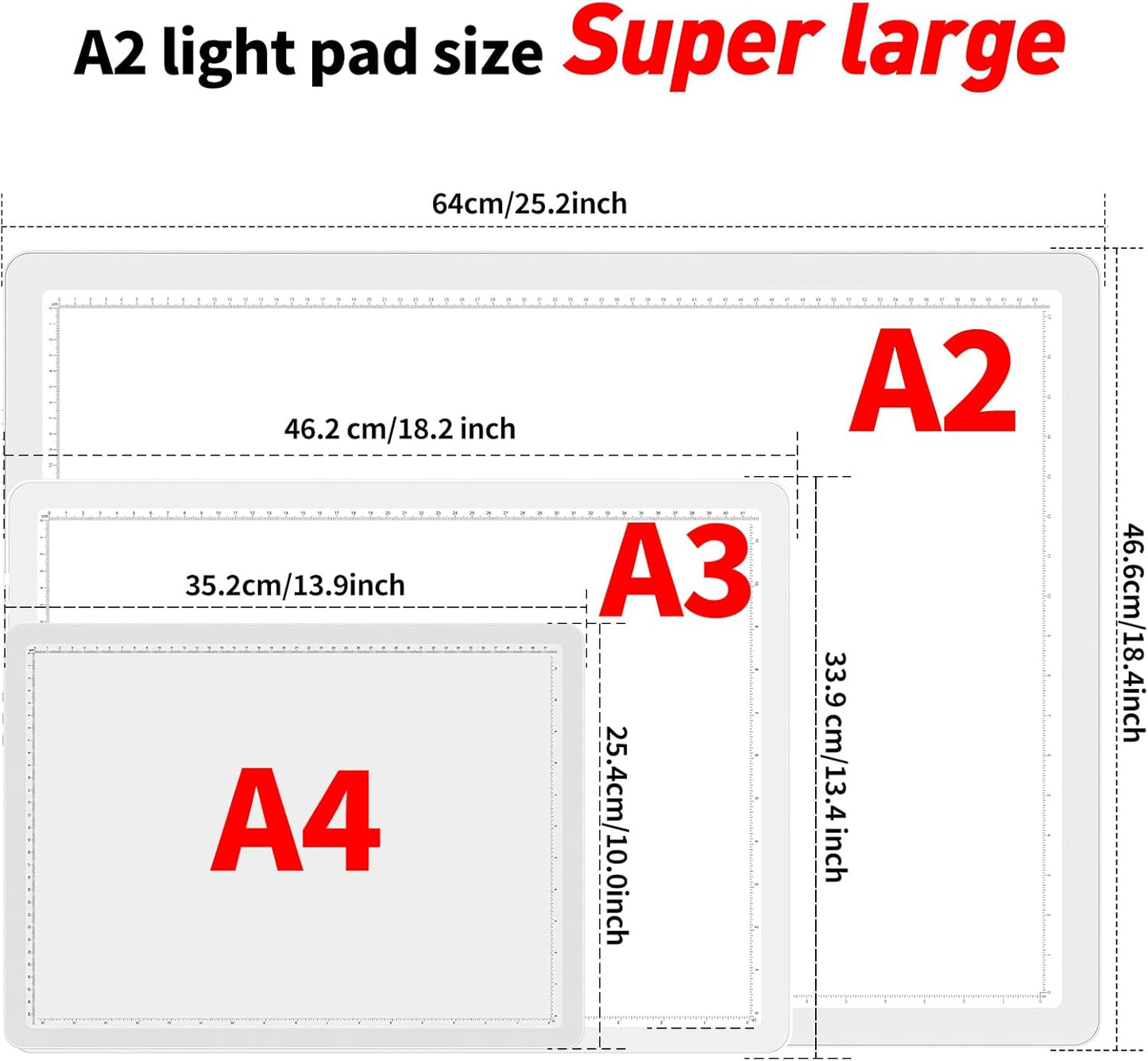TOHETO A2 Light Pad 25.2''x18.4'', Large Magnetic LED Light Board for Diamond Painting, 3-Color Modes Light Box for Tracing, 6-Level & Stepless Dimmerable Diamond Art Light Table for Drawing,Sketching