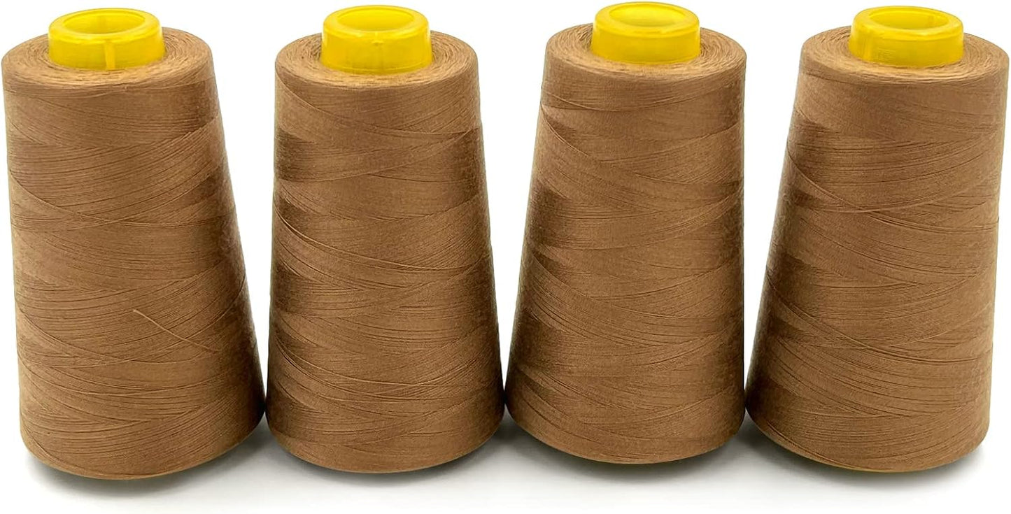 Tortoise 4 Cones of 3000 Yards Each Spool Thread for All Purpose, Serger, Overlock, Quilting, Sewing Machine - 100% Polyester - 40S/2 Ginger