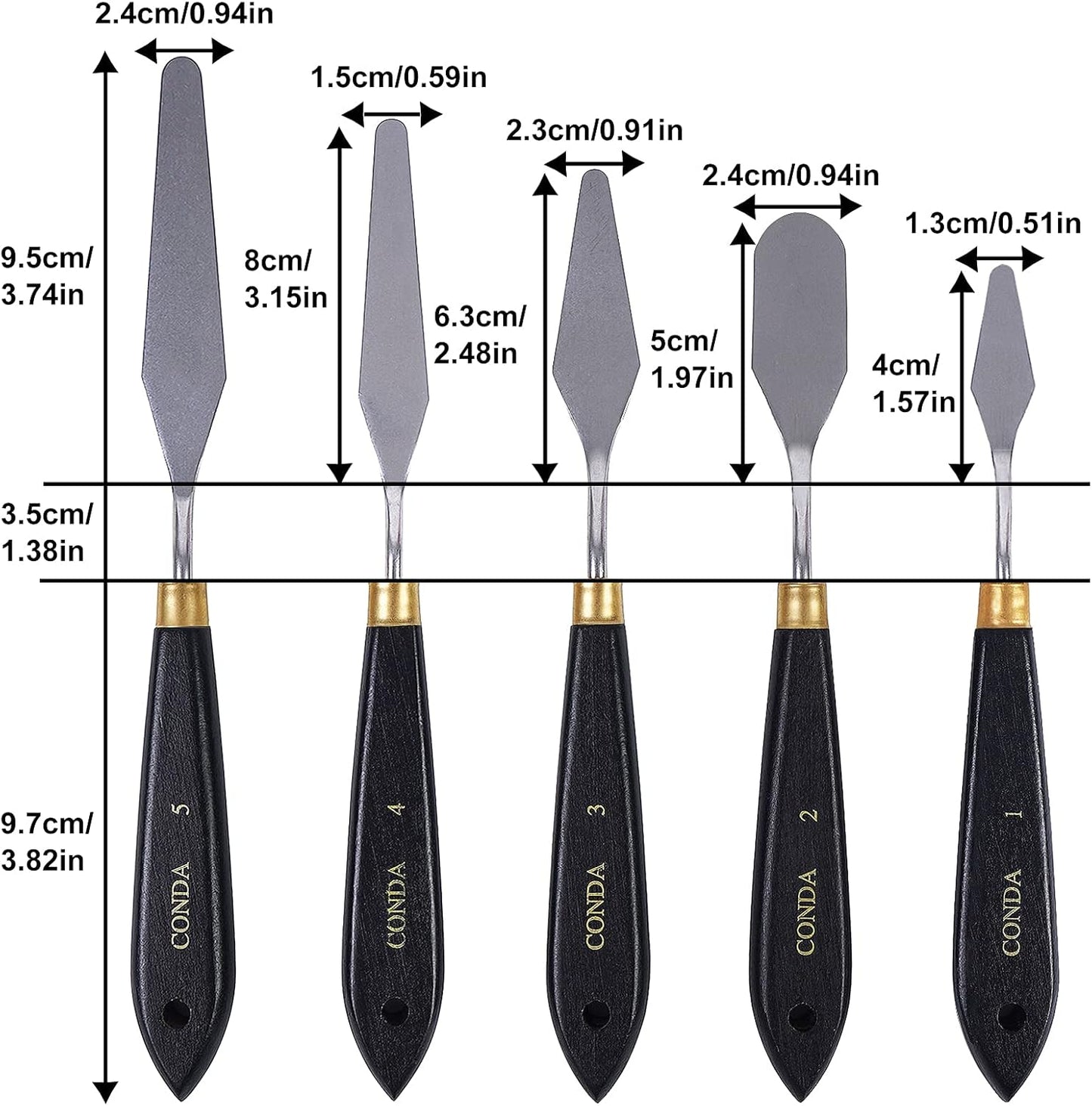 conda Palette Knife Painting Stainless Steel Spatula Palette Knife Oil Paint Metal Knives Wood Handle (Black 5 Piece)