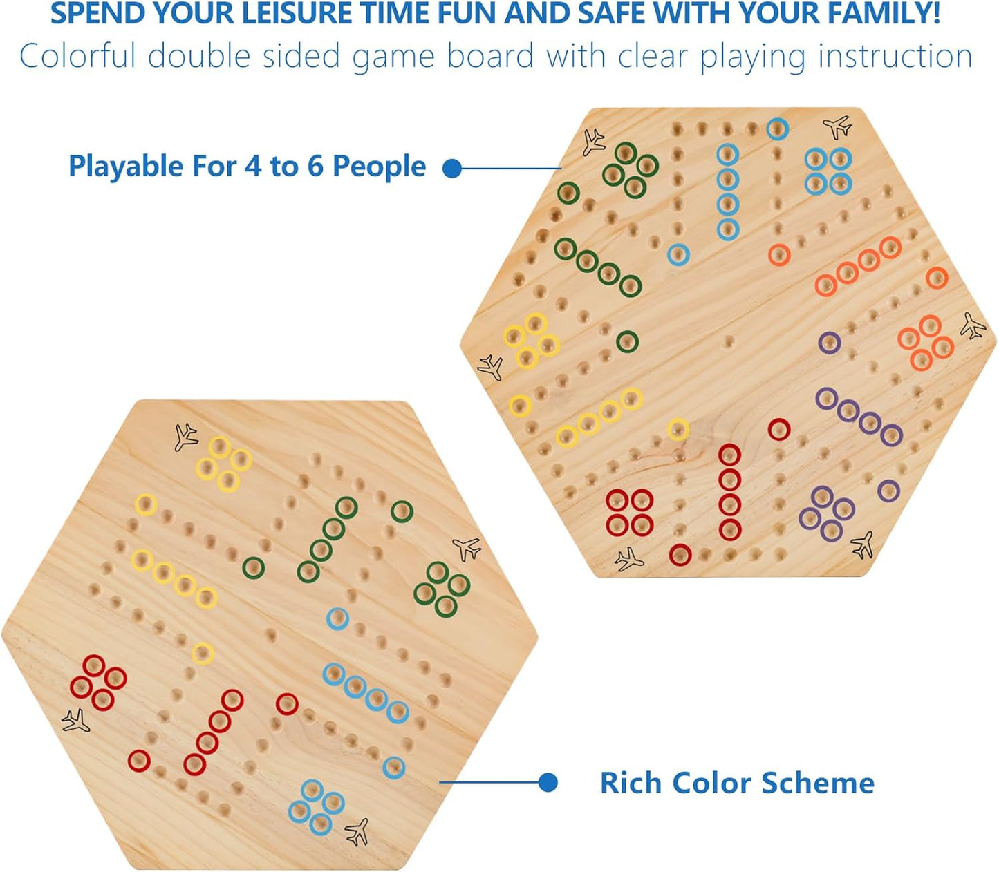 Large Size 20 inches Wood Wahoo Marble Board Game 2 Sided 4-6 Player for Friends and Family Party,Classic Stragecy Trouble Game with 6 Dices,24 Marbles