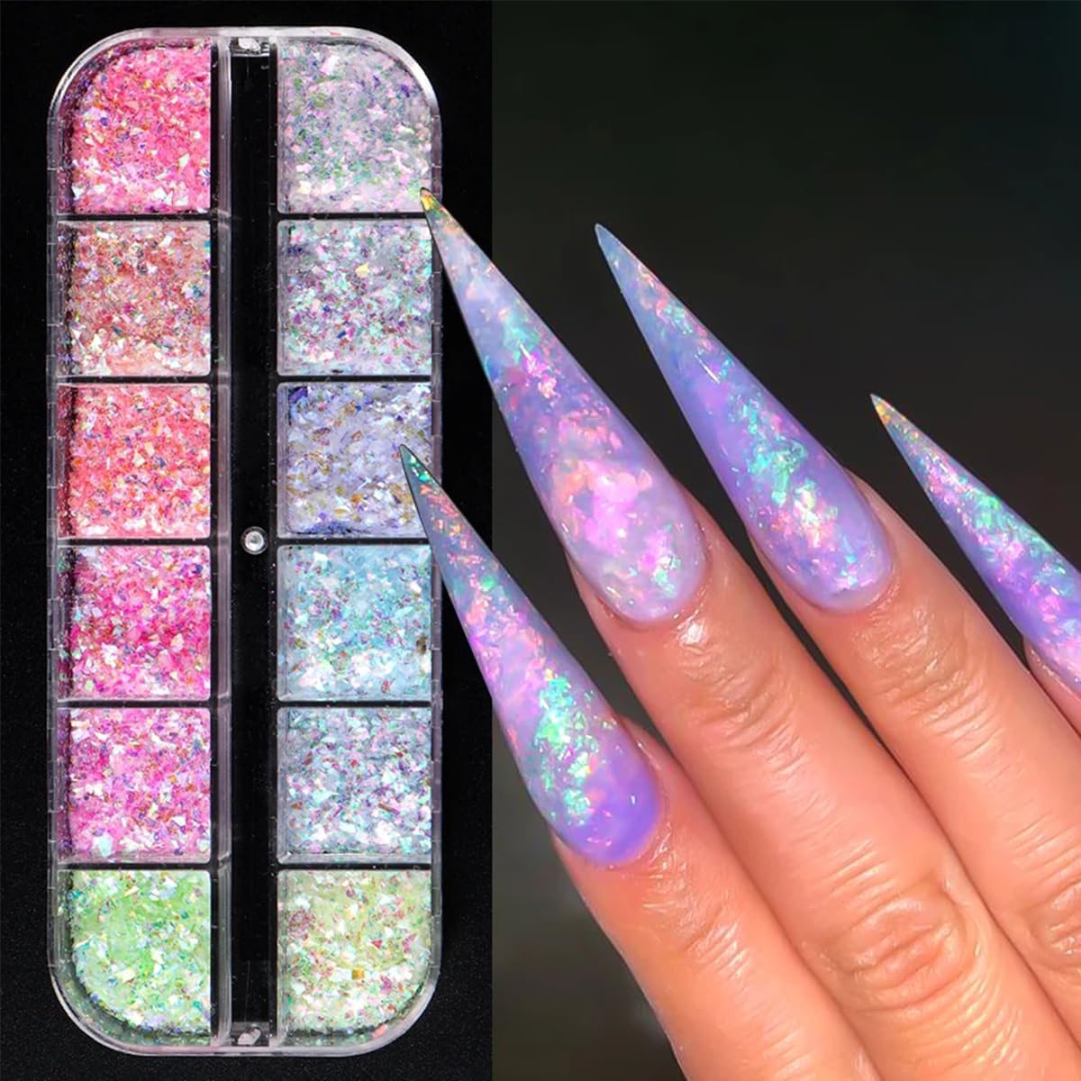 12 Colors Irregular Ice Nail Art Glitter Sequins 3D Holographic Mermaid Flakes Chameleon Confetti Iridescent Chunky Glitter for Face Make-Up Beauty Decorations