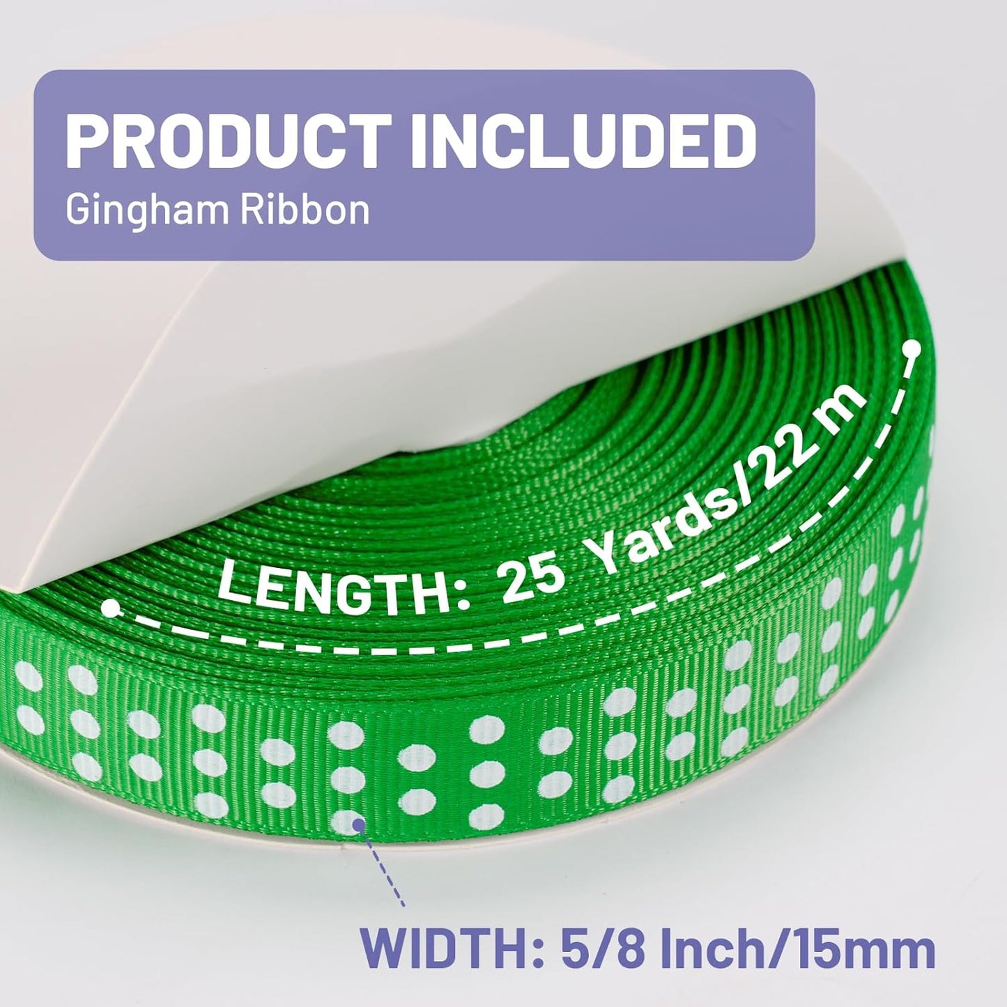 Polka Dot Grosgrain Ribbon 5/8 Inch, 25 Yards Spool Green and White Polka Dot Ribbon for Christmas Gift Wrapping DIY Crafts Hair Bows Wedding Party Decor Sewing and Home Decoration