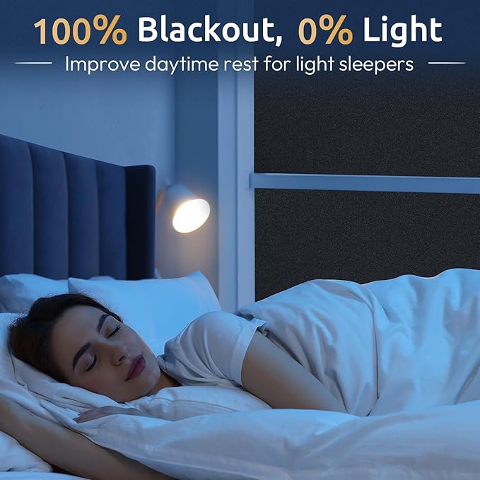 rabbitgoo Blackout Window Privacy Film with Tools Glass Bathroom Static Cling Sun Heat Blocking Light Darkening Removable Coverings for Home Bedroom Door UV Protection Sticker, 23.6 x 78.7 inches