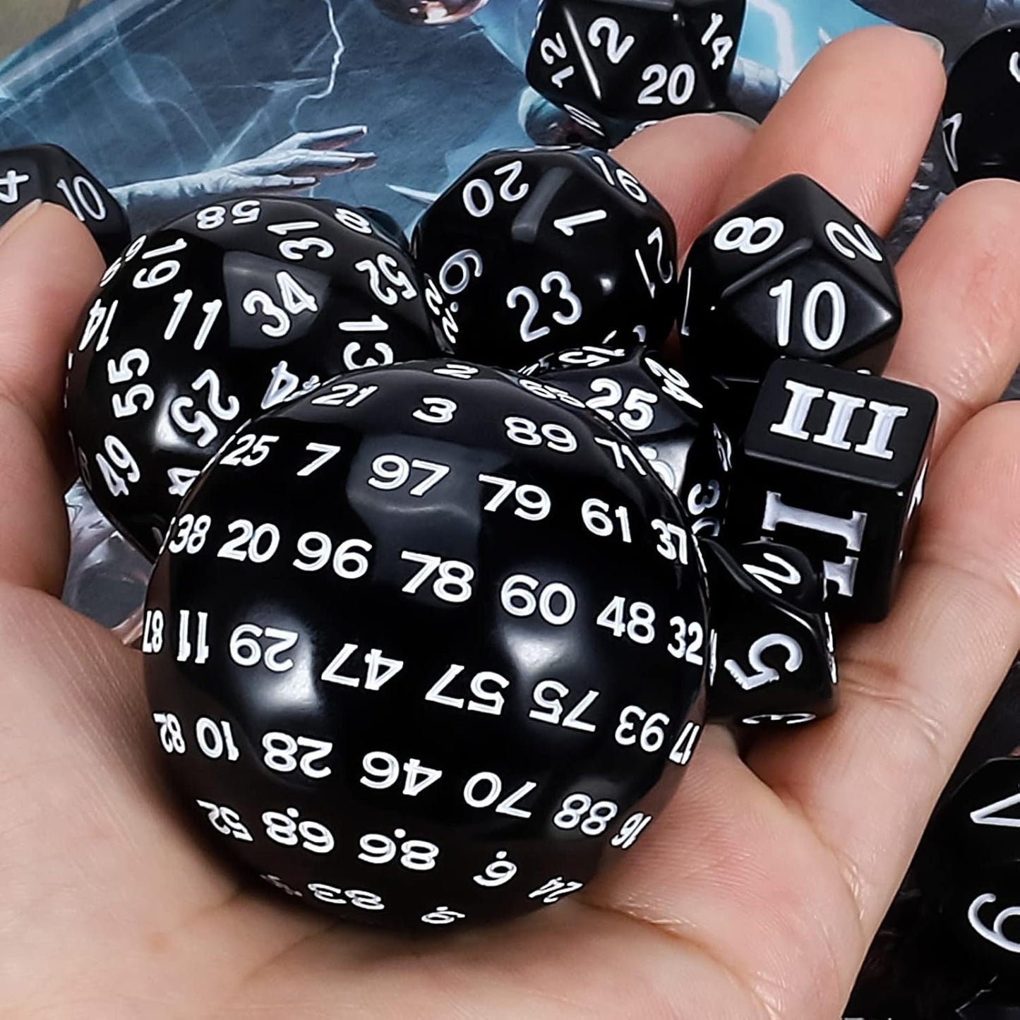 CiaraQ DND Polyhedral Dice Set (15pcs) D4-D100 Game Dice with Dice Bag for Dungeons and Dragons Role Playing Table Games (Black & White)