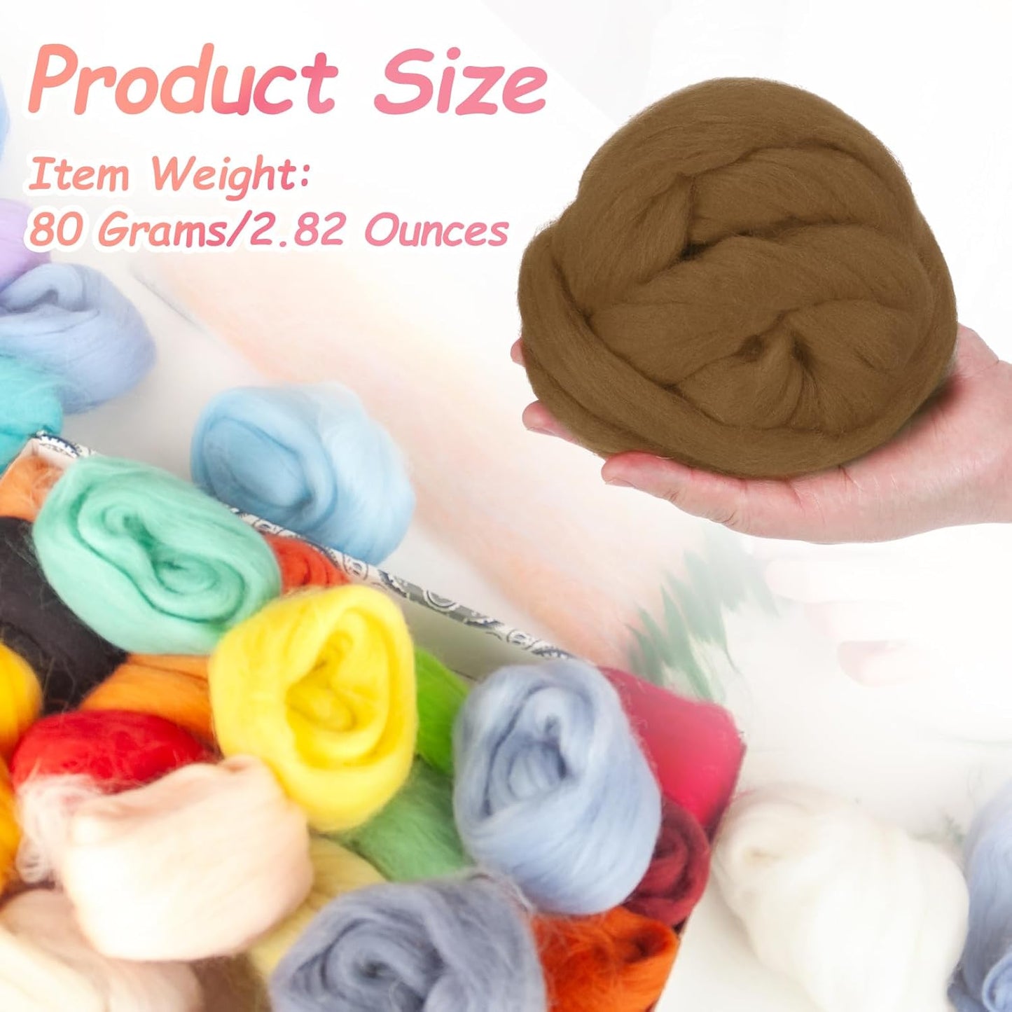 PATIKIL Wool Roving Yarn, 80G/2.82OZ Soft Felting Wool Pure Chunky Roving Yarn Bulk for Needle Felting Knitting Blanket Spinning Weaving DIY Craft, Dark Coffee