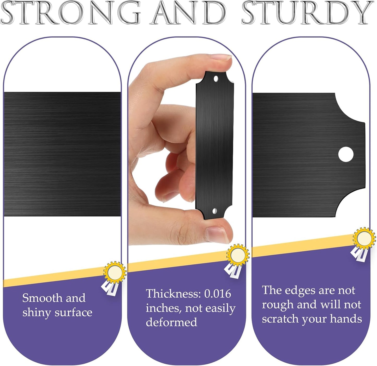 24 Pcs Personalized Name Plates Laser Engraved 1" x 3" Solid Brushed Metal Plaque Trophy Plate Blank Name Tag with Adhesive Backing and Screws for DIY(Black,Notched Corner)