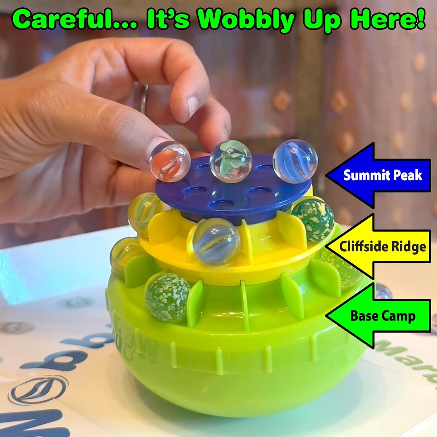 Funwares WobbleBall 3-Tier Marble Balance Game, 40 Marbles Included, Skill & Dexterity Games for Kids & Adults, Family Party Game for 1-4 Players, Ages 6+