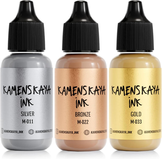 Metallic Alcohol Ink Set - Silver, Bronze, Gold Alcohol Ink - 3 pcs 0.51 fl oz (15 ml) Each