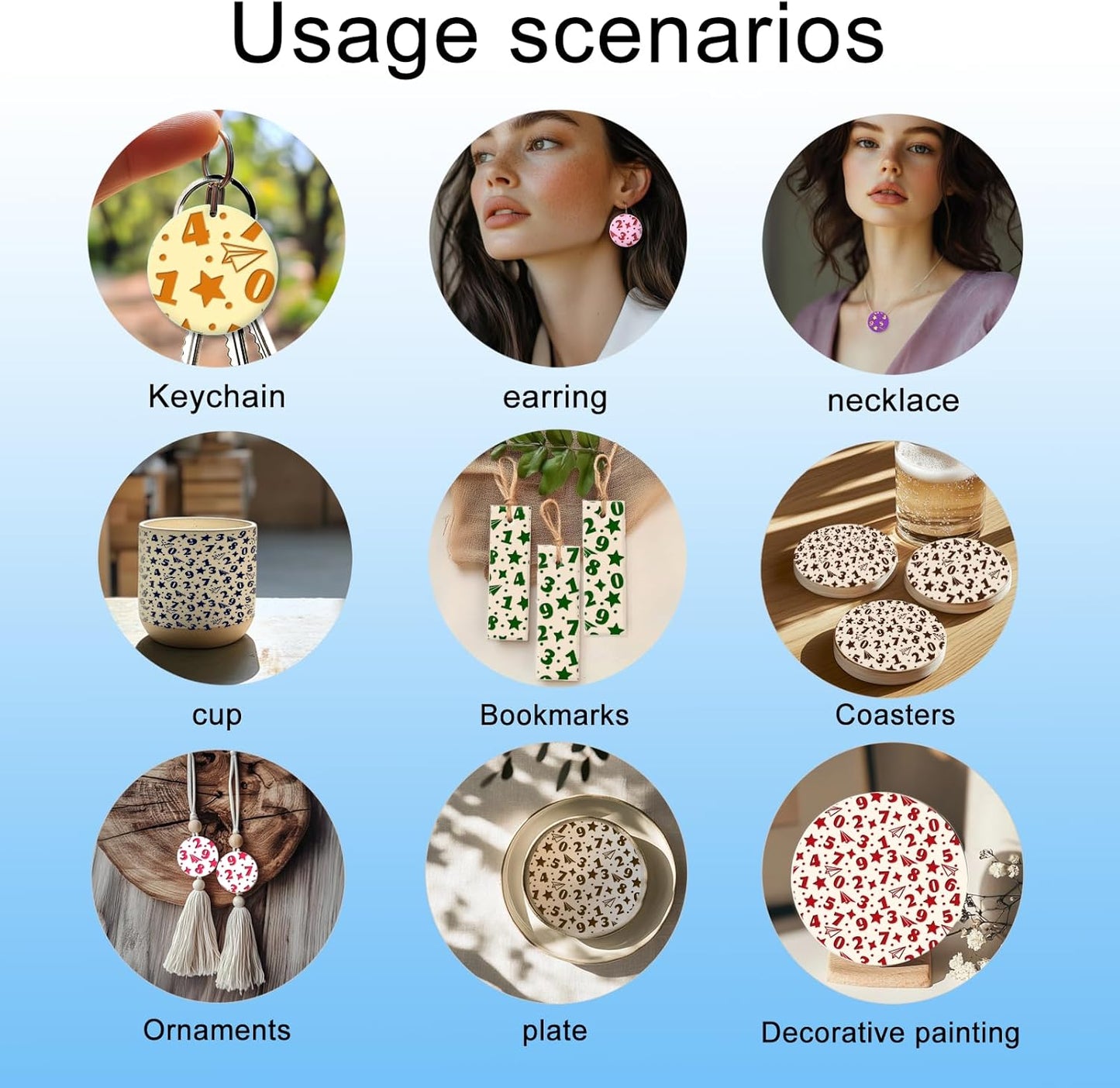 CHGCRAFT Numbers Pattern Polymer Clay Texture Sheet Stars and Paper Airplanes Silicone Texture Mat for Polymer Clay Making Earrings Jewelry DIY Crafts 5.5 × 5.5 Inch