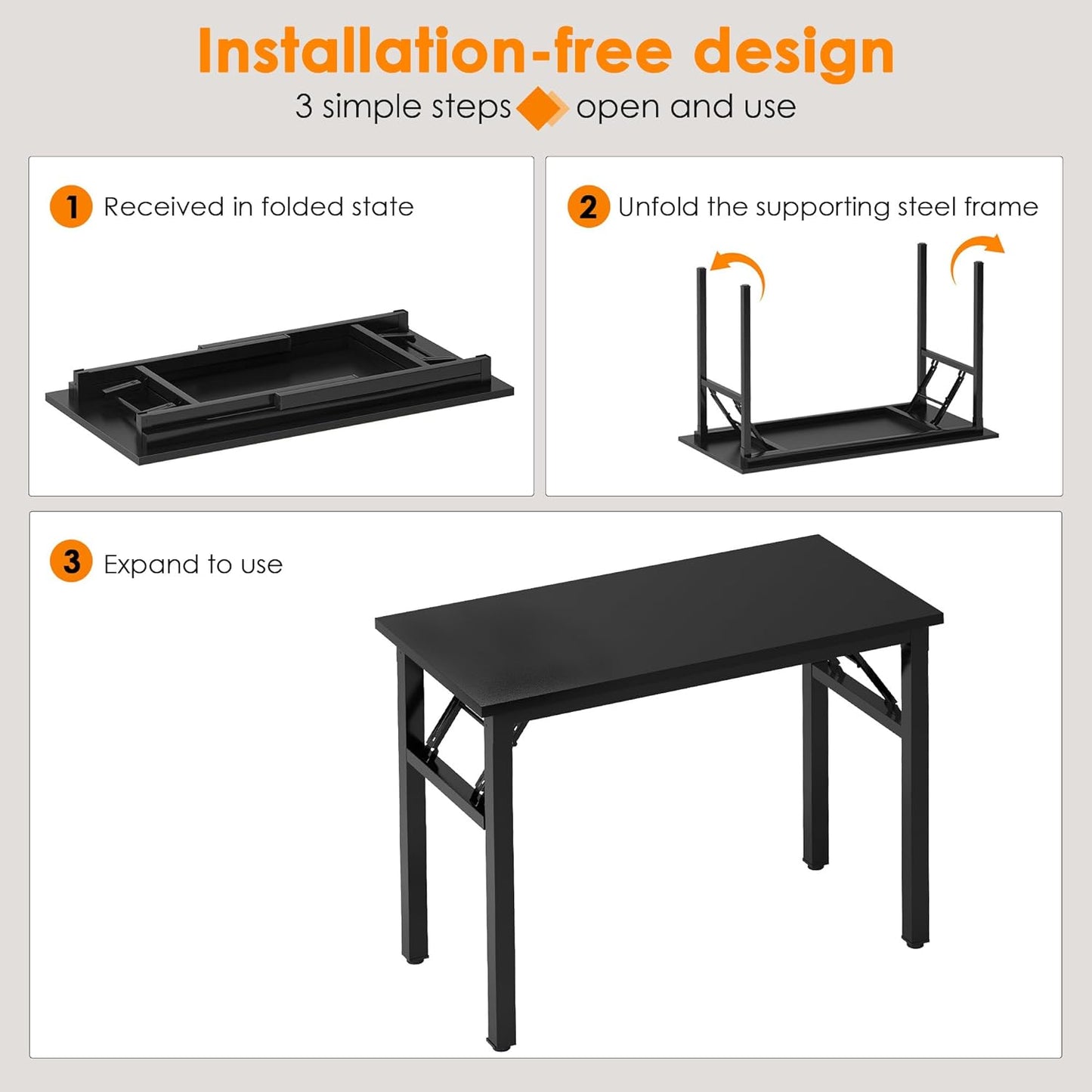 Need 31.5 Inch Folding Computer Desk for Small Spaces, Black Study Foldable Writing Table for Home Office, Bedroom, Dorm Room & Student, No Assembly