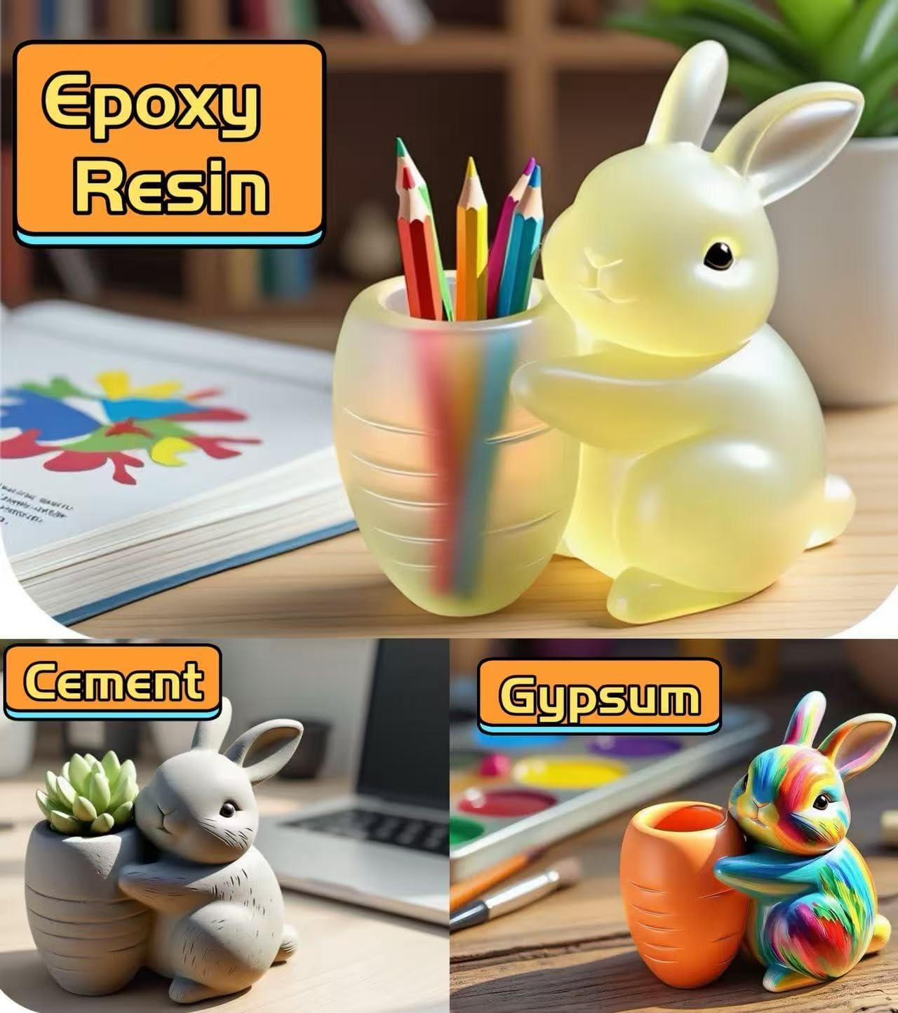 Animal Resin Molds Silicone 3D Cute Rabbit Epoxy Resin Plaster Candle Holder Wax Molds for Candle Making, Art Crafts DIY Unique Display Home Decor