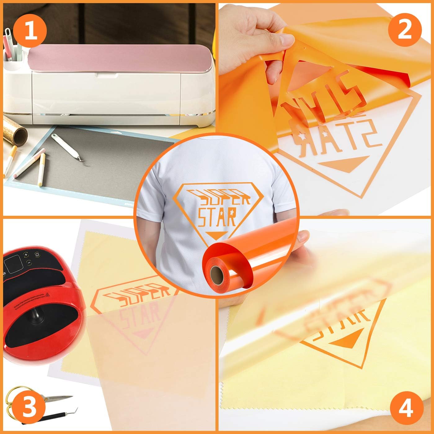 RENLITONG Orange HTV Iron on Vinyl 12Inch by 10ft Roll Heat Transfer Vinyl for T-Shirt HTV Rolls for All Cutter Machine - Easy to Cut & Weed for Heat Transfer Design