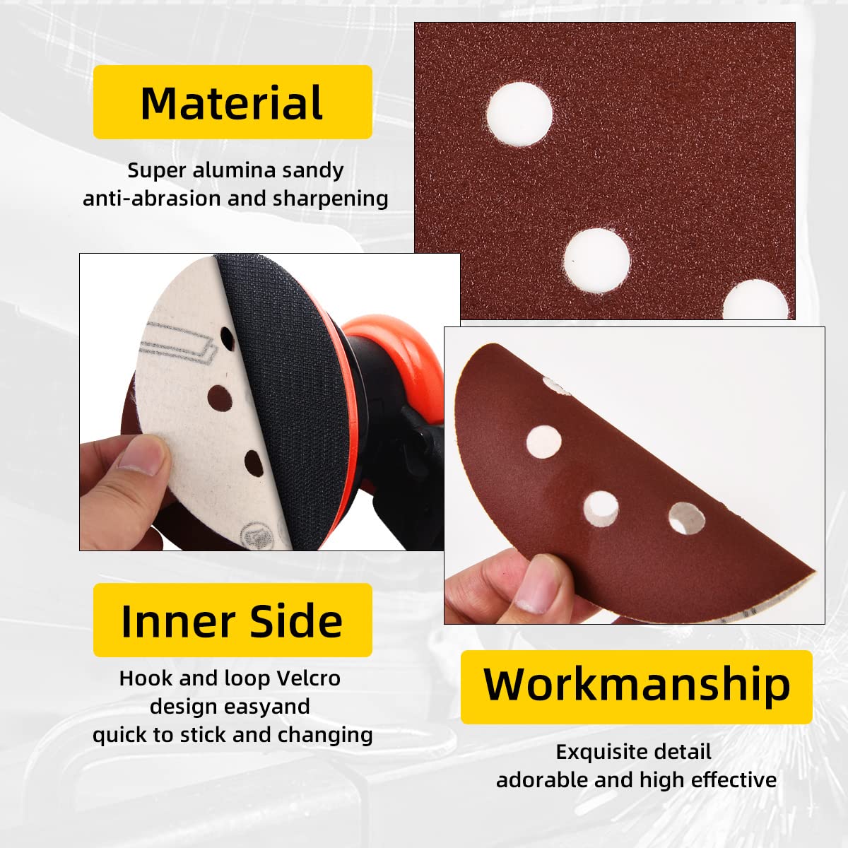 200-piece Sanding Discs Set - 5-Inch 8-Hole Sandpaper 10 Grades Include 60, 80, 100, 120, 150,180, 240, 320, 400, 600 Grits for Random Orbital Sander