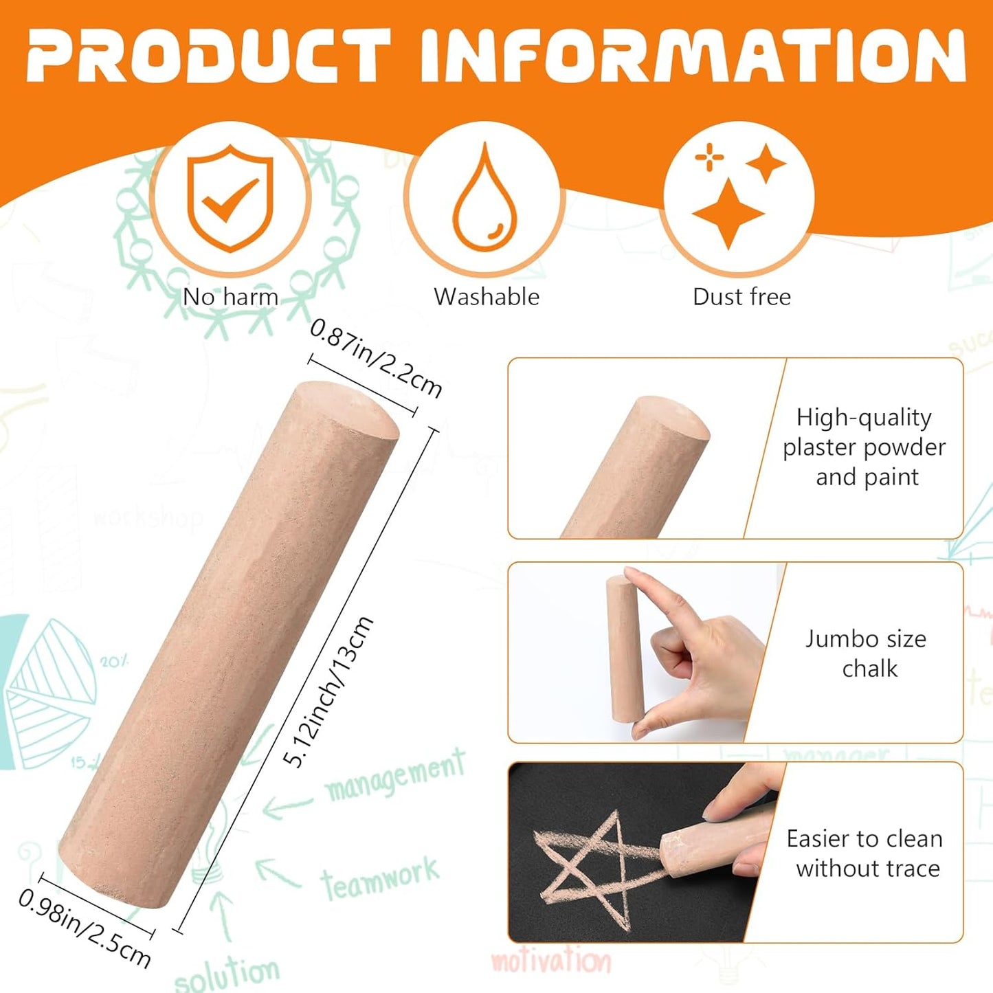 25 Pcs Sidewalk Chalks for Kids Non Toxic Jumbo Chalk for Party Gift Outdoor Art Classroom Play Painting (Orange)