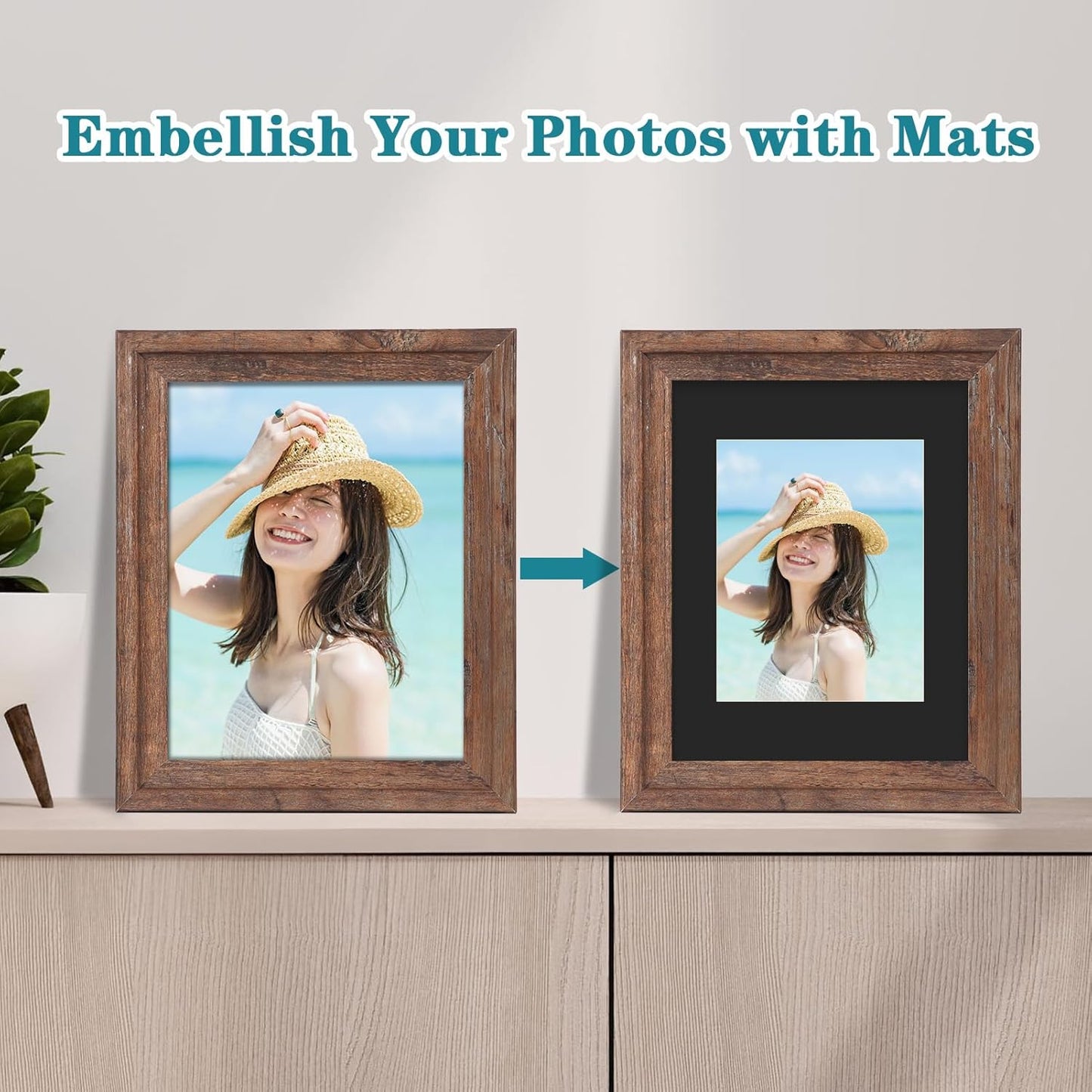 ZBEIVAN 11x14 Black Picture Mats with Core Bevel Cut Frame Mattes for 8x10 Pictures - Pack of 5