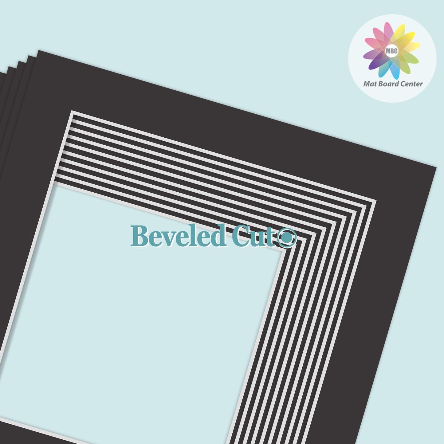 MBC Mat Board Center, 10 Pack 10x10 for 8x8 Black Picture Mats Frame Mattes, Bevel Cut, Acid Free, 4-ply Thickness