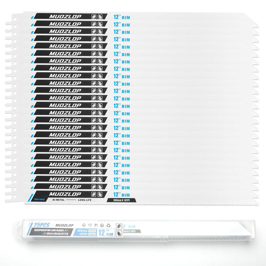 25Pack 12 inch Reciprocating Saw Blades Set,18 TPI High Carbon Saw Blades, Metal Saw Blades with Organizer Case (25, 18TPI/300mm)