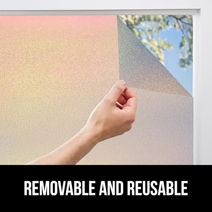 Gorilla Guard Two Way Sun Blocking Window Privacy Film, Strong Static Clings to Glass Windows, Peel and Stick, Removable No Residue Stickers, Decorative Bathroom Door Coverings 17.5" x 78.7”, Rainbow