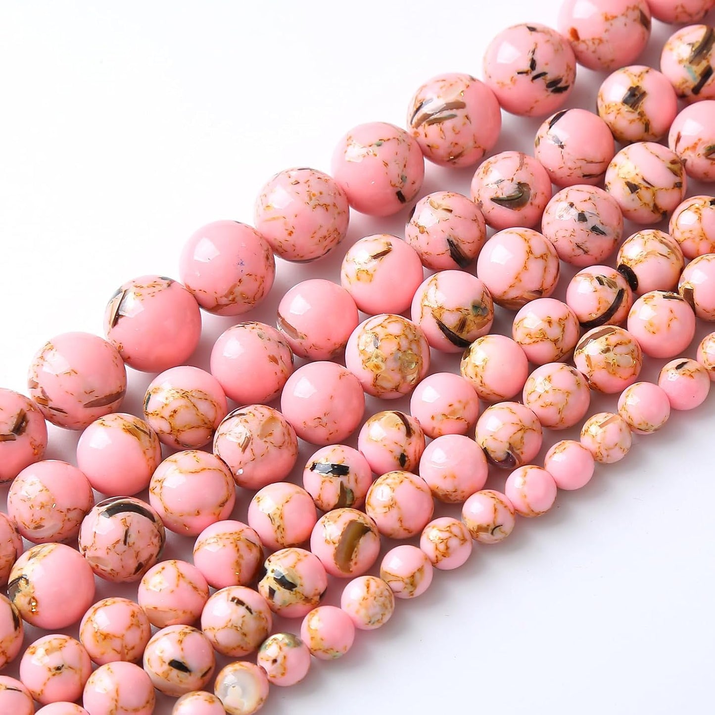 90PCS 4MM Natural Pink Shell Turquoise Beads for Jewelry Making with Mother-of-Pearl Round Loose Beads DIY Bracelet Accessories 15" (4mm, Pink Shell Turquoises)