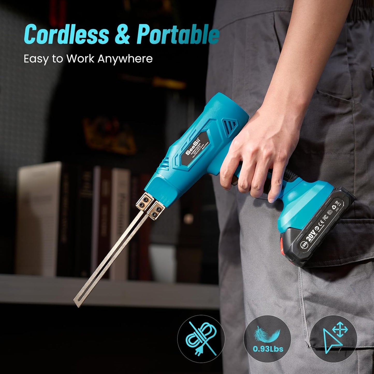 SEESII Cordless Foam Cutter: Electric Hot Knife Kit with 2×2000mAh Batteries,120W Power (Max 842°F) Air-Cooled Styrofoam Cutting Tool with 4 Blades for Rope,Fabric,EPP,EPS, XPS,EPE,PU,KT Board