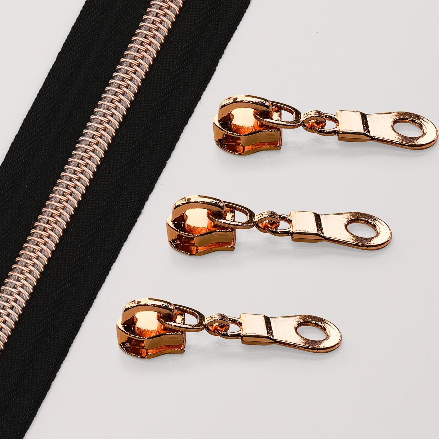 The Yards 10 Yards Bulk Black Nylon Coil Zipper with Rose Gold Teeth - Replacement Sewing Zipper with 10PCS Sliders for DIY Craft Bags