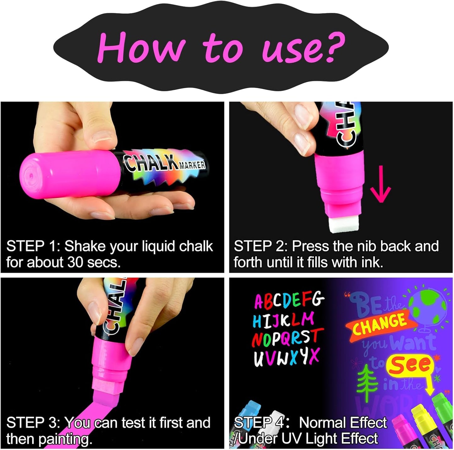 FansArriche Jumbo Window Markers, 3 Pack 15mm Neon Chalk Pens, Liquid Chalk Bright Car Marker, Chalkboard Markers for Windows, Blackboard, Glass, Signs, 3-in-1 Nib