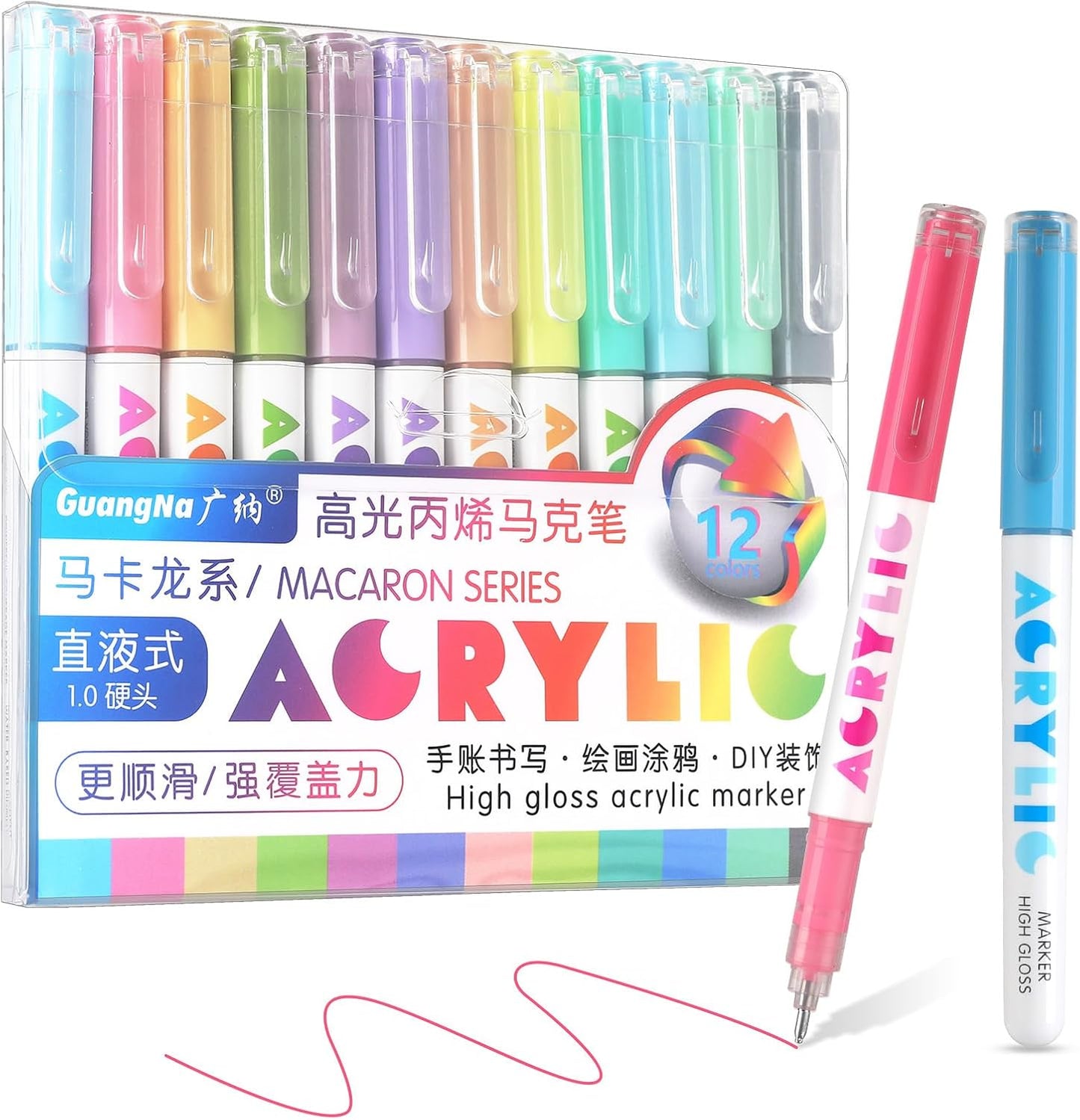 kander Direct Liquid Highlighter Acrylic Marker, 12 Colors Gel Pens with Bullet Tip, Strong Coverage, Large Ink Capacity, Multi-Purpose Paint Pens for Rock Painting, Crafts, DIY, Art Supplies