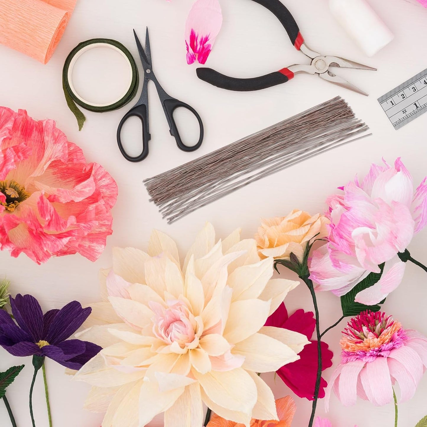 PATIKIL 20 Gauge 16" Floral Stem Wire, 100 Pcs Paper Wrapped Iron Artificial Flower Stem Accessories for DIY Bouquet Stem and Craft Decoration, Brown