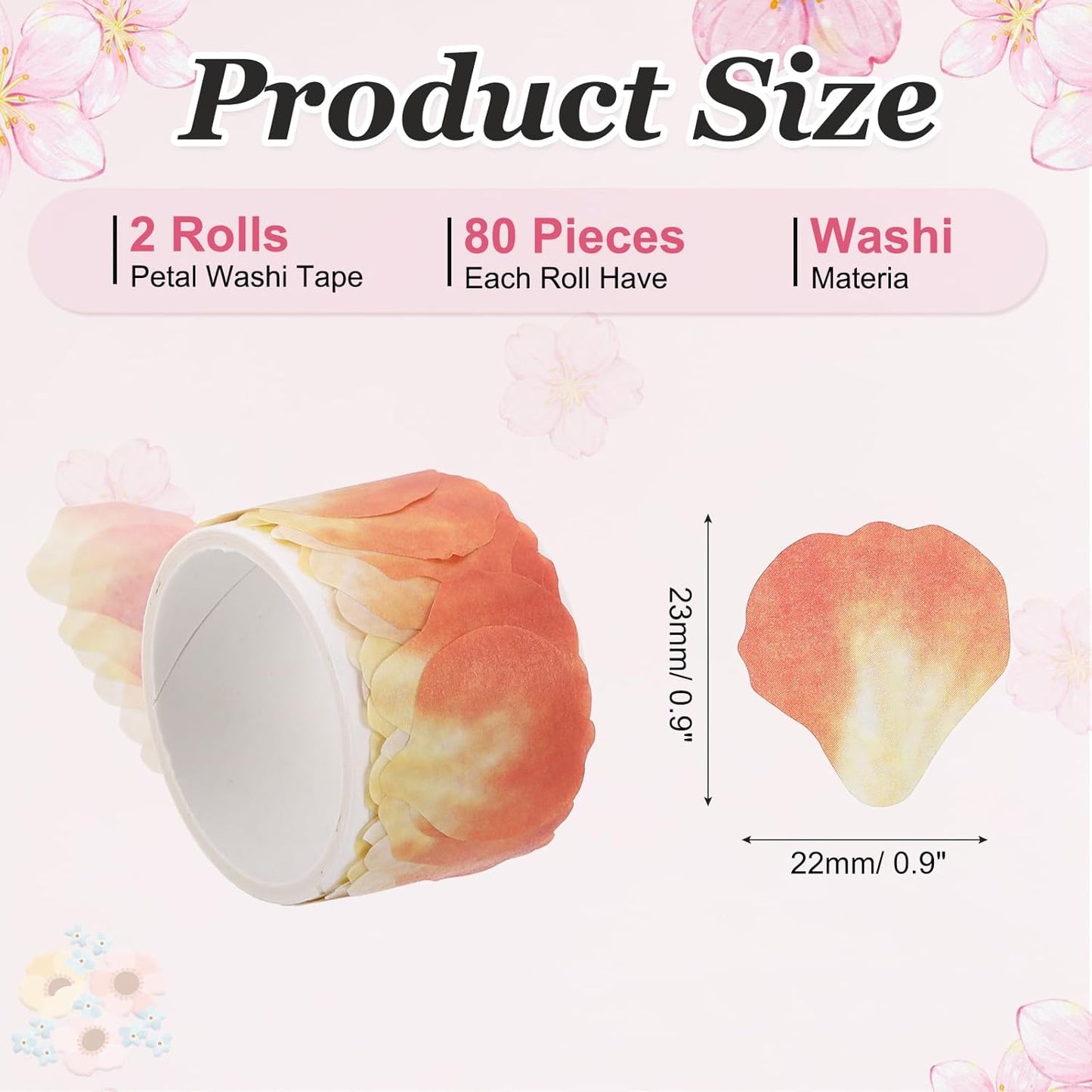 uxcell 2 Rolls Petal Washi Tape, 80 Pieces Floral Decorative Tape Colored Masking Tapes Crafting Supplies for DIY Crafts, Gift Wrapping, Scrapbook, Party Decorations, Small Orange