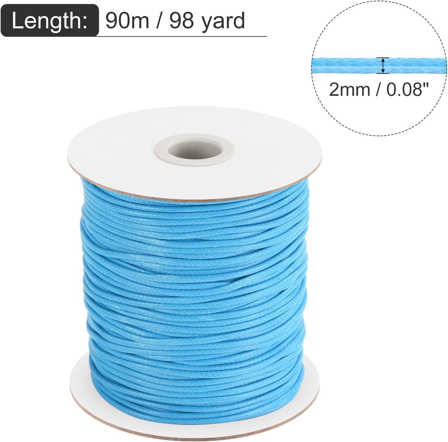 MECCANIXITY Waxed Cord 2mm Waxed Polyester Cord 98 Yard Wax String for Bracelet Making, Necklaces, Beading, Jewelry Making and DIY Crafts(Sky Blue)