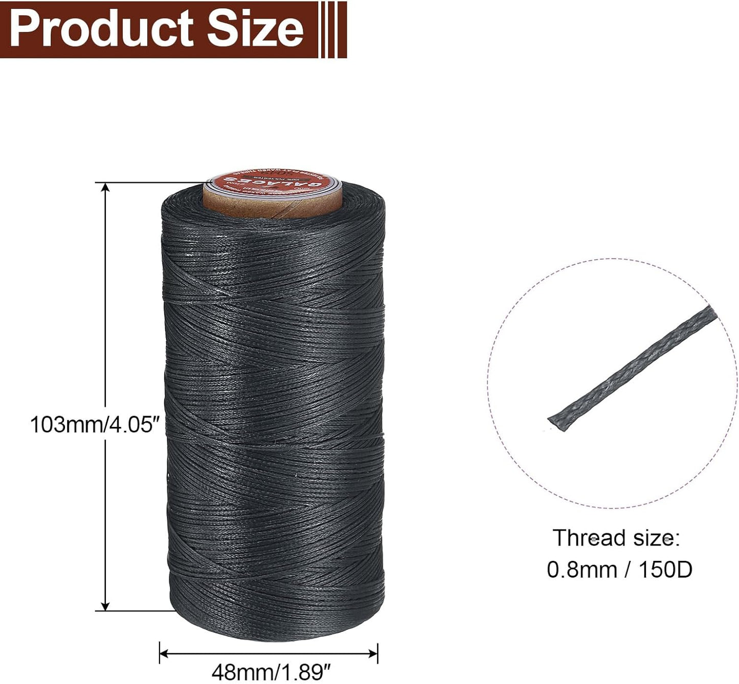 uxcell Flat Leather Sewing Waxed Thread, 270m / 295 Yards Polyester Wax String, 150D Wax Stitching Cord for Leather Crafts, Bookbinding, Bracelets Braided, Dark Gray