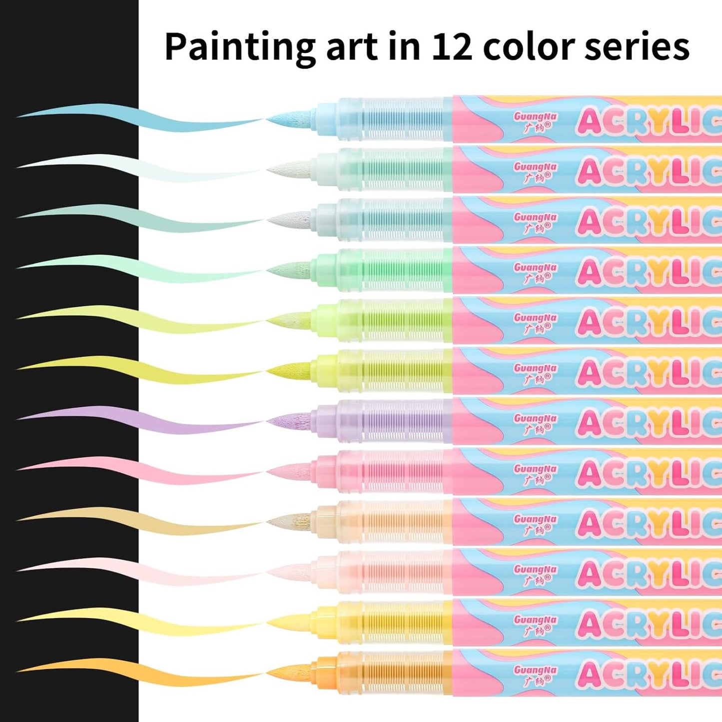 Guangna Acrylic Paint Markers 12 Colors, Skin Tone Series Set with Soft Brush Tip Water Based, Fine Tip Markers for Wood, Canvas, Rock Painting, Glass, Diy Crafts, Fabric Paint