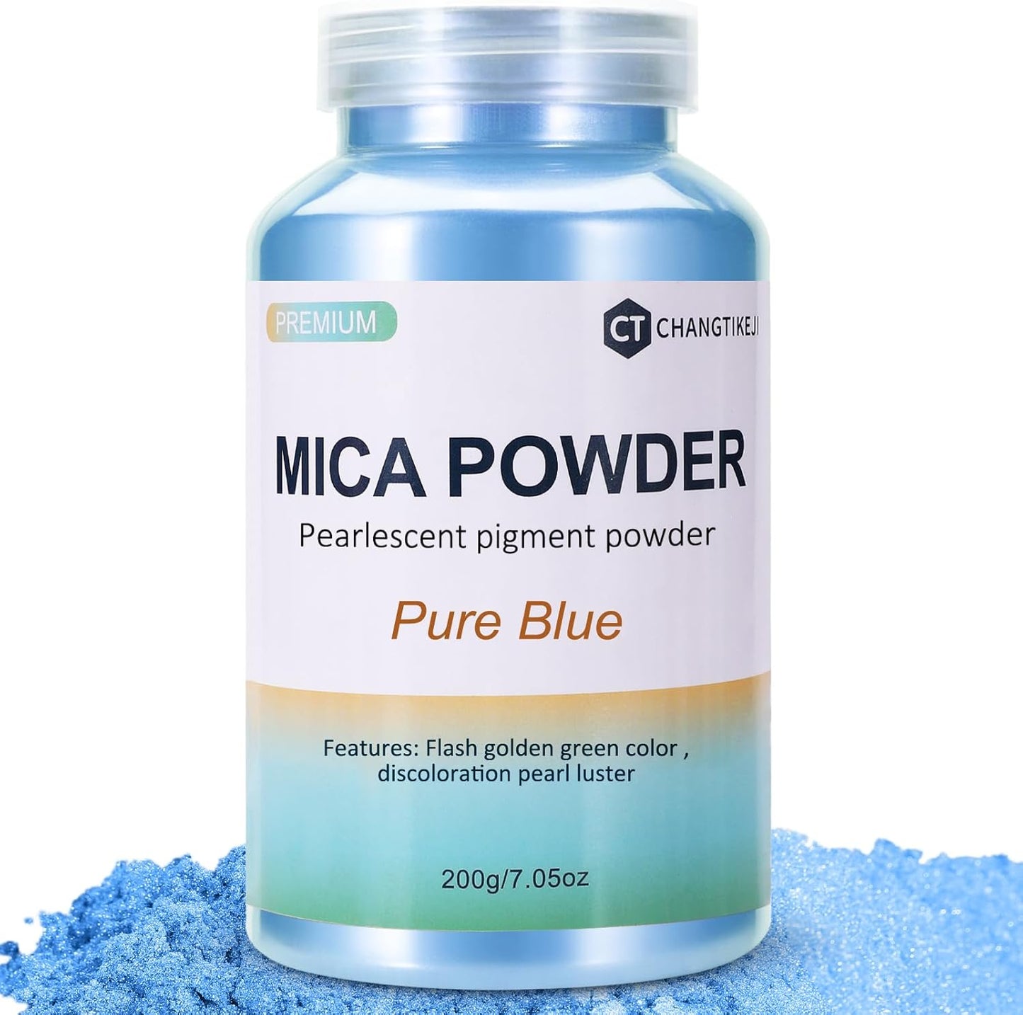Mica Powder,200g/7.14oz Large Jar,Pure Blue Mica Powder Pigment for Epoxy Resin，Lip Gloss，Paint，Dye，Soap Making，Nail Polish,Candle Making,Bath Bombs