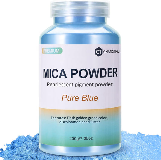 Mica Powder,200g/7.14oz Large Jar,Pure Blue Mica Powder Pigment for Epoxy Resin，Lip Gloss，Paint，Dye，Soap Making，Nail Polish,Candle Making,Bath Bombs