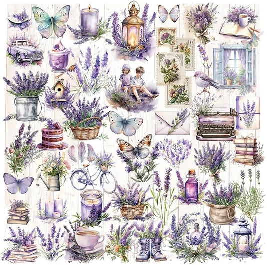 Vintage Vellum Stickers Floral Plants Elements Scrapbooking Supplies Flowers Botanic Natural Translucent Paper Self-Adhesive Junk-Journal Items (Lavender)