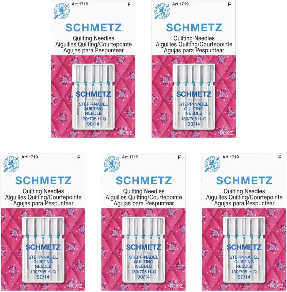 SCHMETZ Quilting Needles - Size 90/14, 5-Needle Cards, Pack of 5