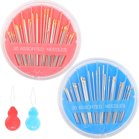 Eketirry 120pcs Premium Hand Sewing Needles, 4 Pack 30-Count Assorted Needles for Sewing Repair, 6 Different Sizes Sewing Needles with 2 Threaders (Pink& Blue,2)