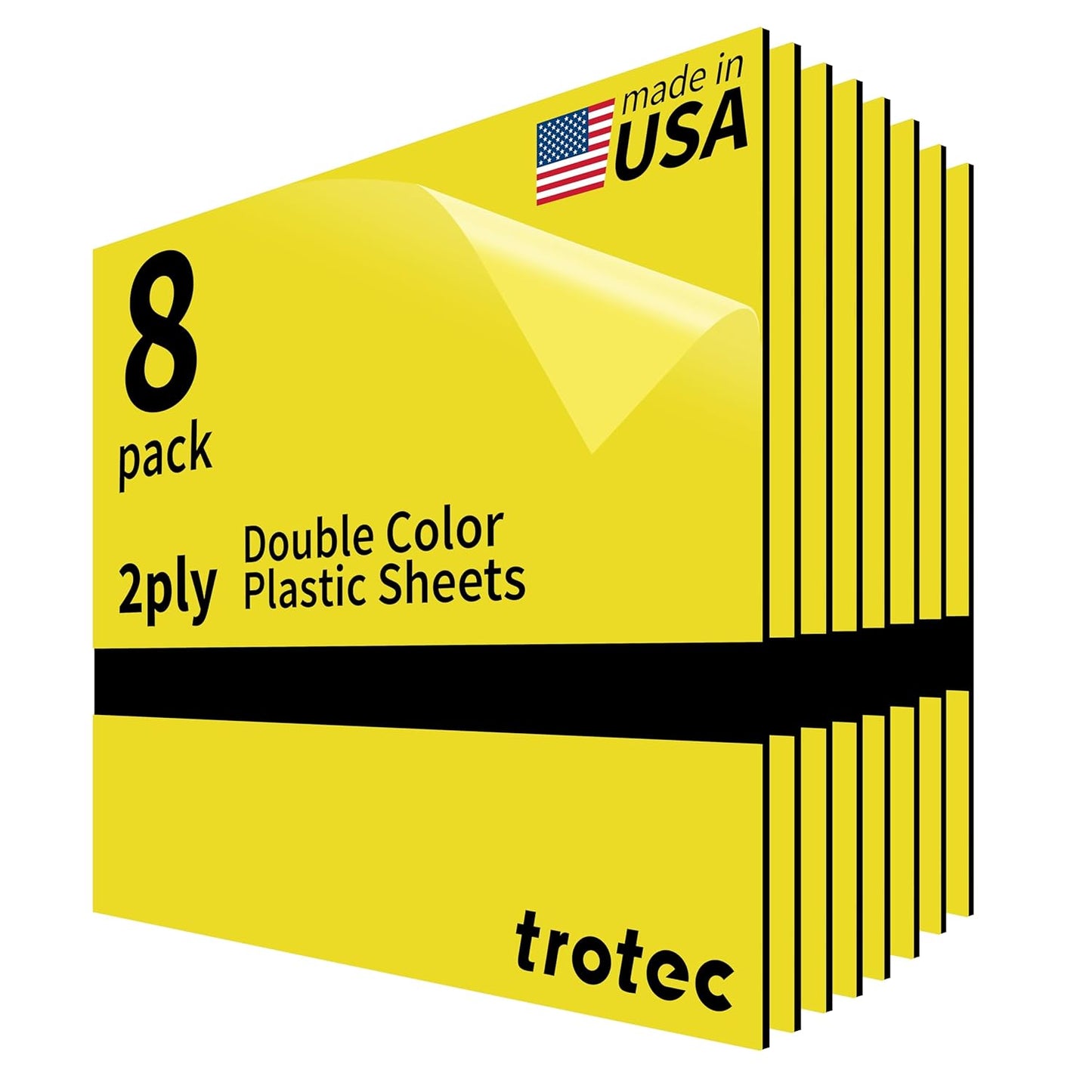 Trotec TroLase | 12"x12"x1/16", 8 Pcs | Yellow/Black | 2 Ply | Modified Acrylic | Laser Engraving Double Color Plastic Sheet | Engraving Blanks for Laser, Saw, Guillotine | Made in USA