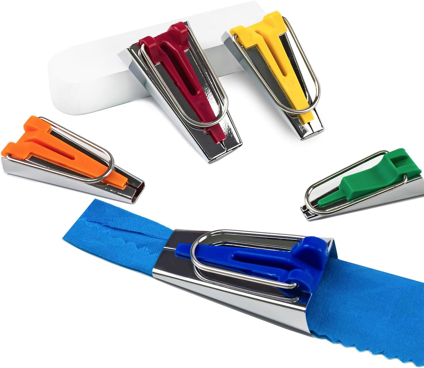 KEARING 5-Size Bias Tape Maker Kit - 1/4" 3/8" 1/2" 3/4" 1" Quilting Tools Set with Metal Guides for DIY Sewing & Fabric Binding | Durable, Non-Slip Design (5-Piece)